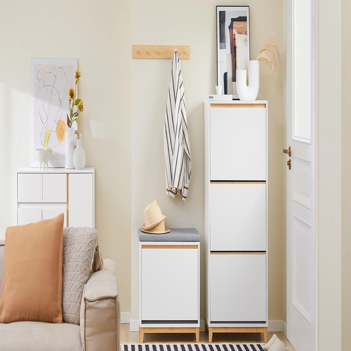SOBUY SoBuy - Meuble À Chaussures 3 portes - Blanc - 60x34x122cm - Nordique - FSR192-NW