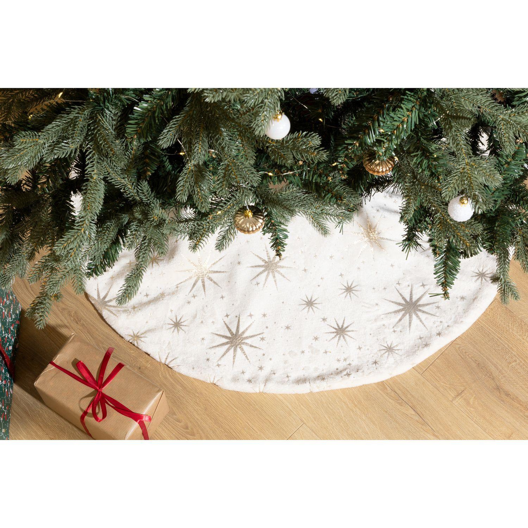 Voir la diapositive 2 : FEERIC LIGHT & CHRISTMAS Tapis pour sapin de noël motifs étoiles dorées - diam 90 cm
