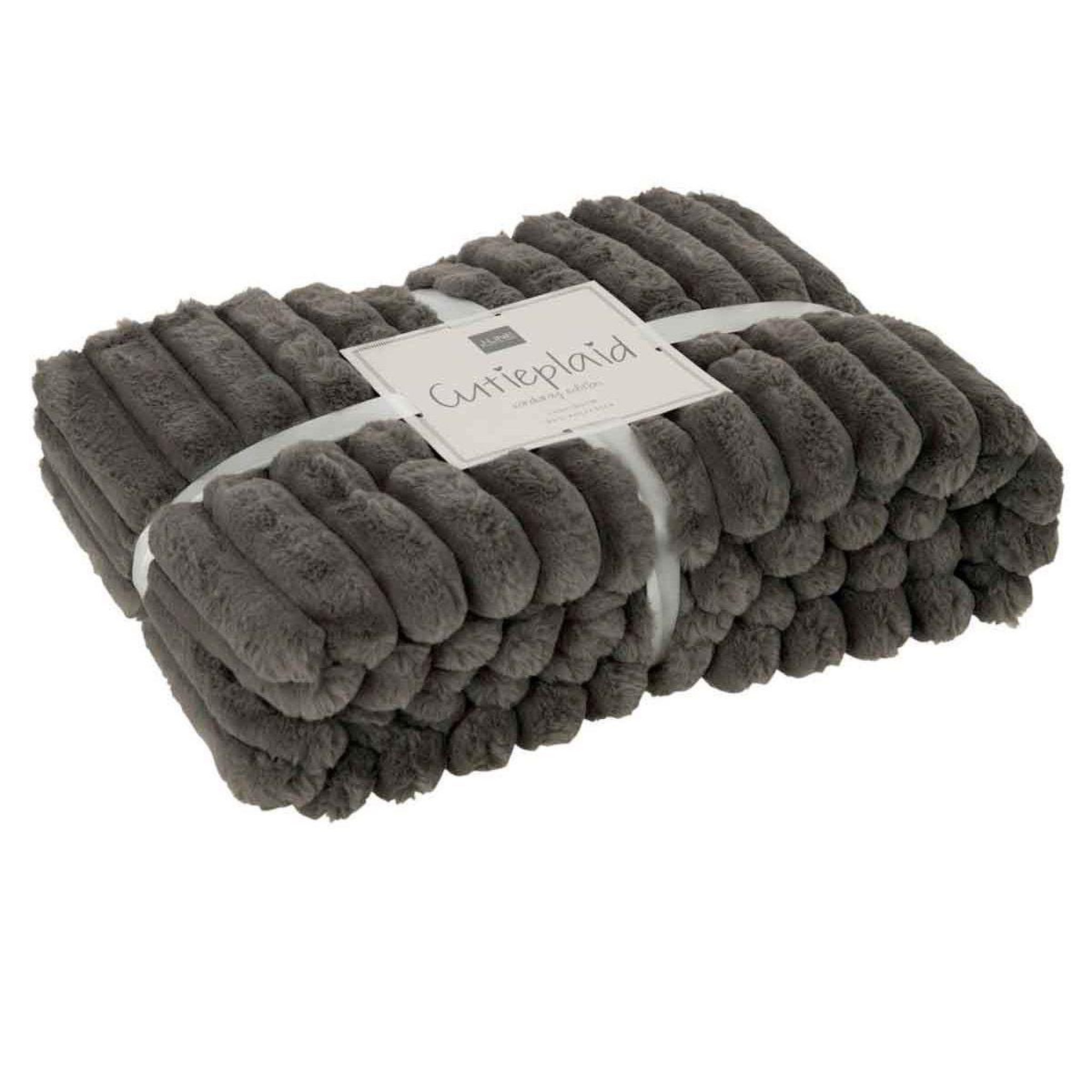 J-LINE Plaid design uni  corduroy  130x180cm gris foncé