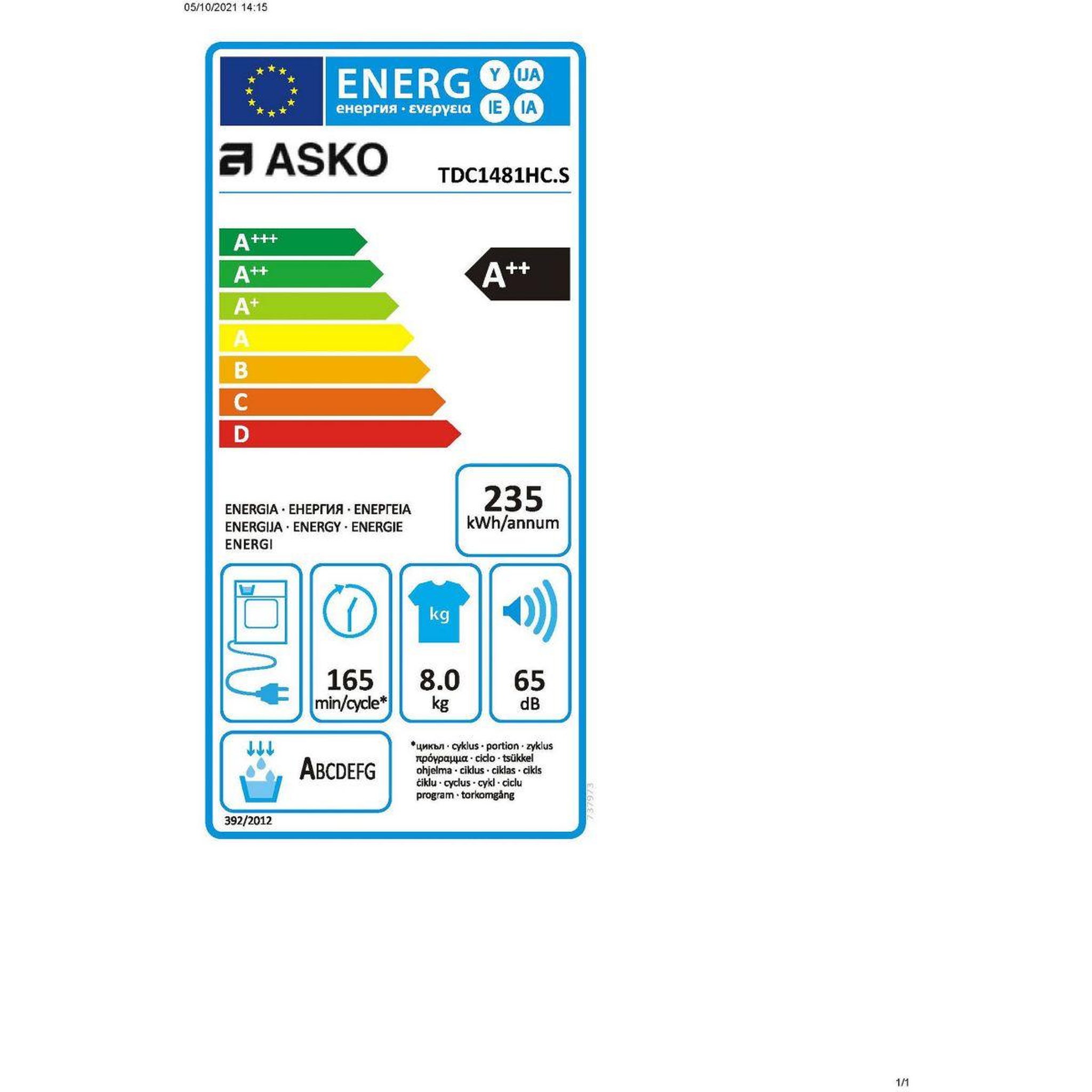 Voir la diapositive 5 : ASKO Sèche linge professionnel tdc1481hc.s pro