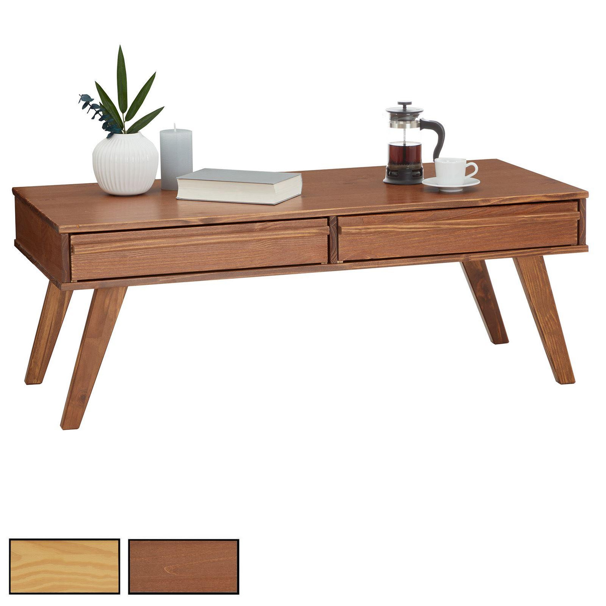 IDIMEX Table basse jona avec 2 tiroirs, en pin massif. Coloris disponibles : Marron
