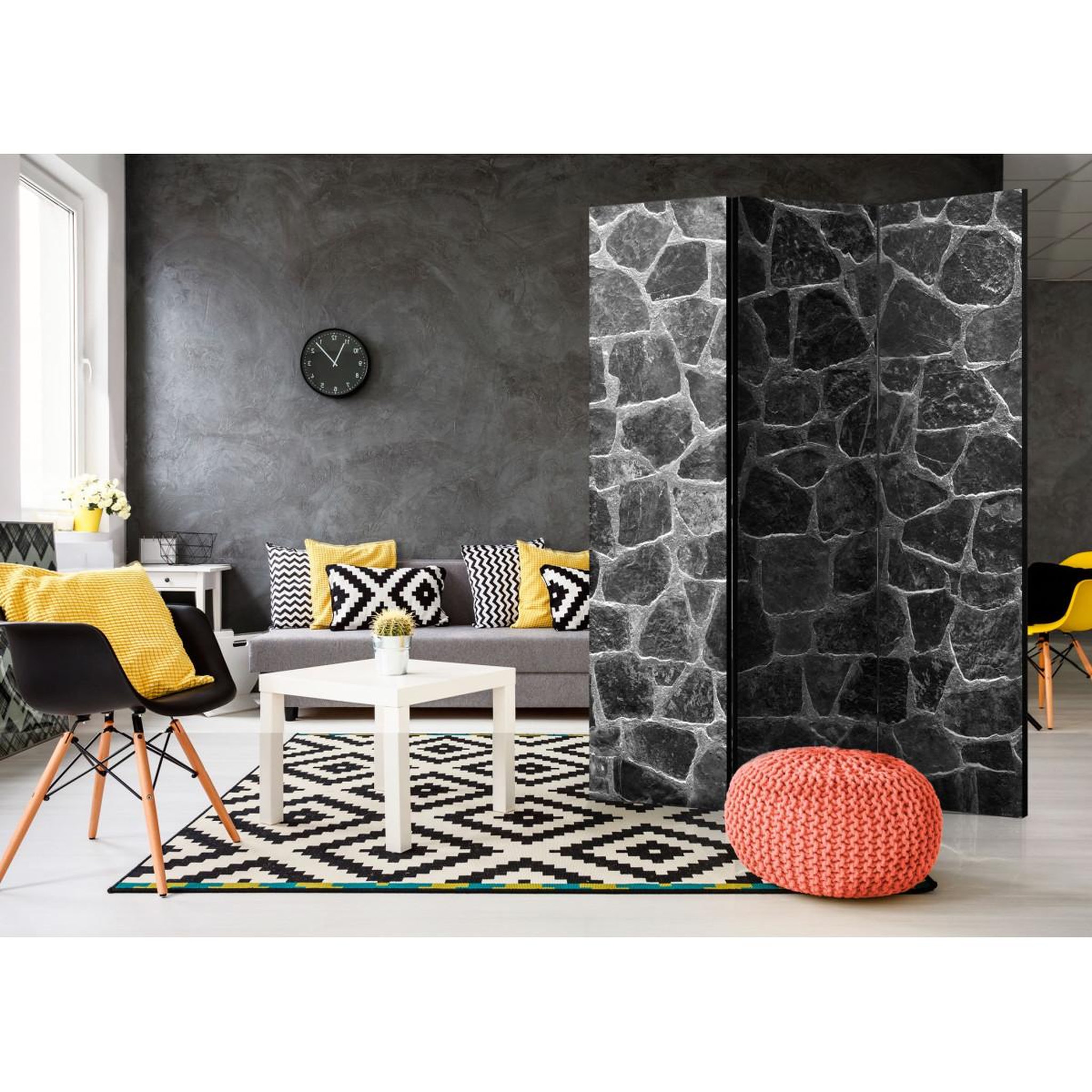 Voir la diapositive 2 : Paris Prix Paravent 3 volets  black stones  135x172cm