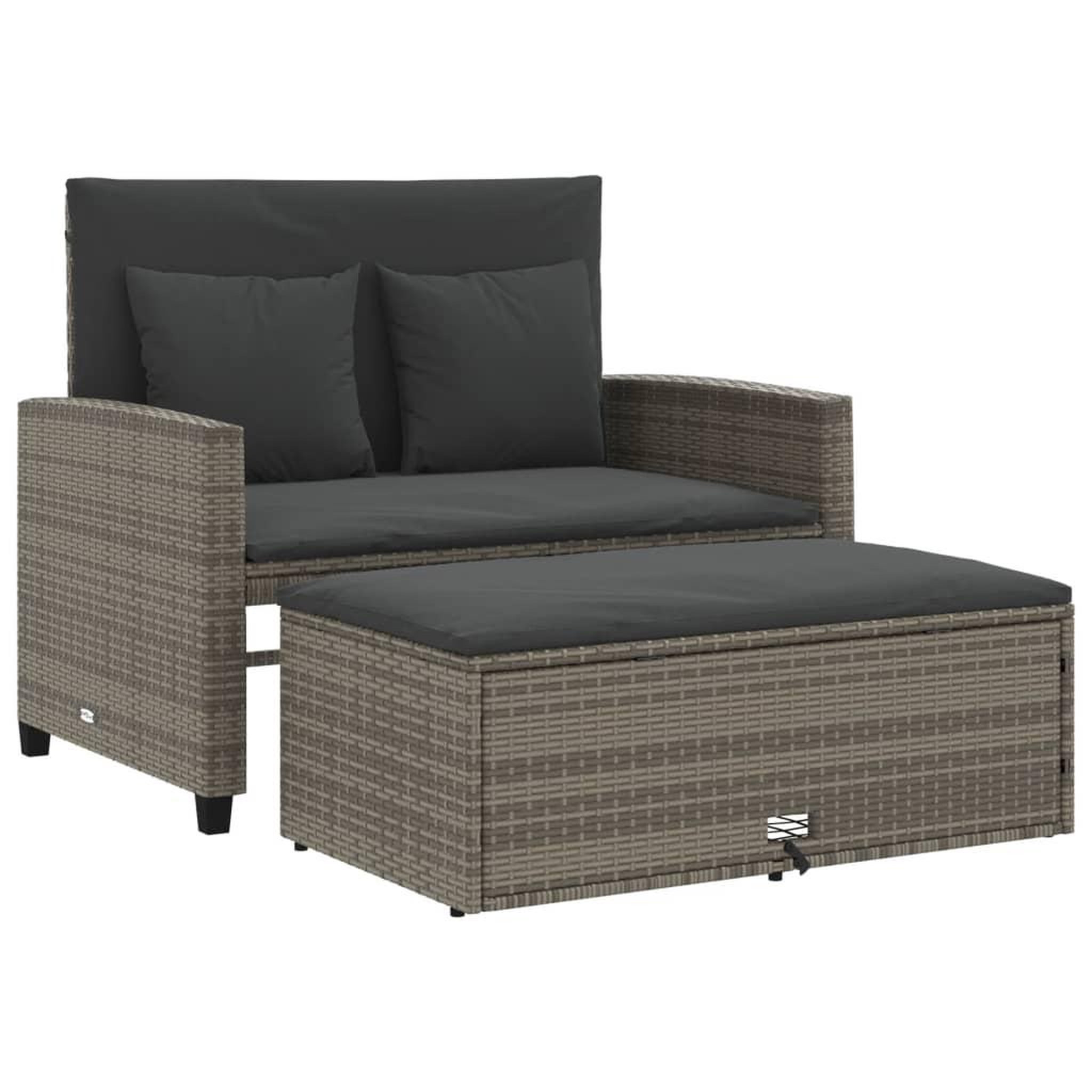 Voir la diapositive 2 : VIDAXL Canape de jardin 2 places avec coussins gris resine tressee