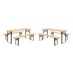 SWEEEK Lot de 2 tables de réception pliantes bois de sapin 2 bancs naturel Bayonne esprit brasserie 12 places