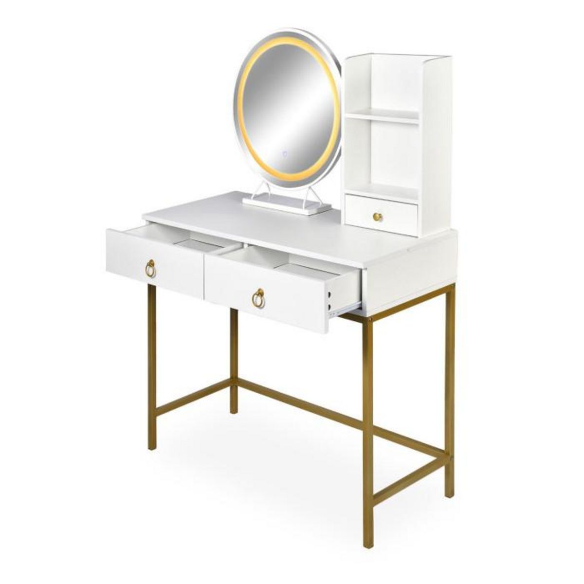 Paris Prix Coiffeuse Avec Miroir Lumineux  Essie  125cm Blanc & Or