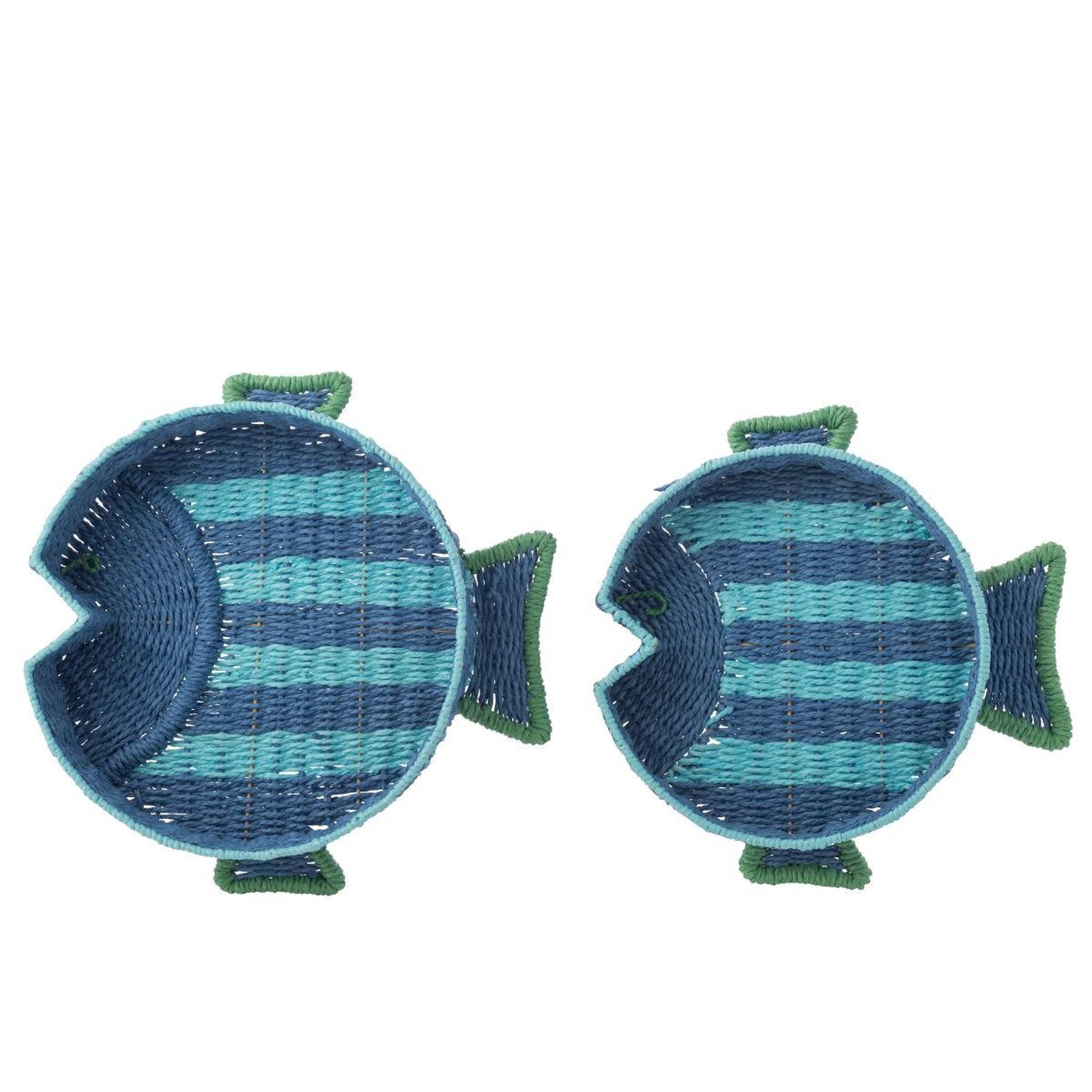 Voir la diapositive 2 : J-LINE Lot de 2 plateaux déco  poissons  43cm bleu foncé