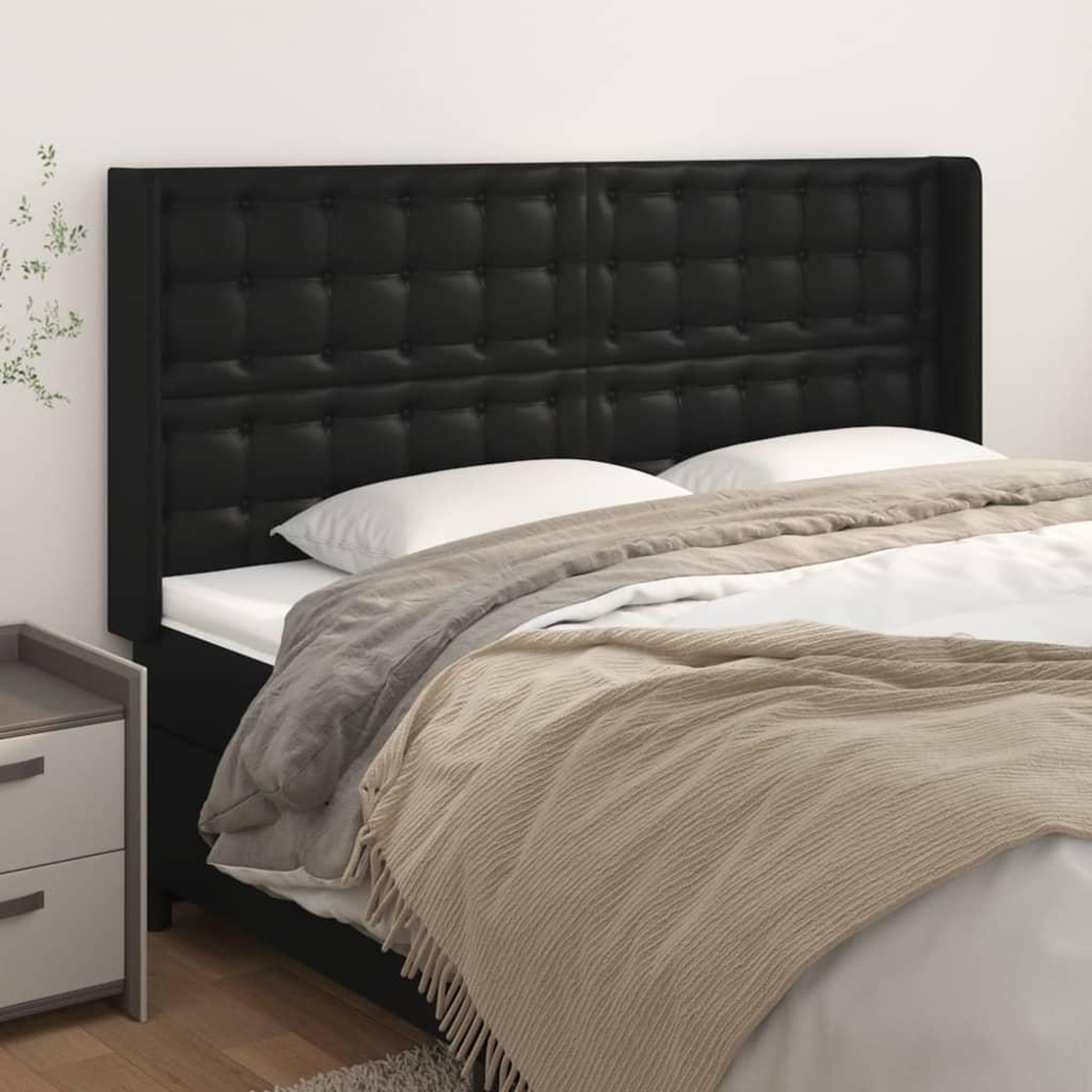 Voir la diapositive 1 : VIDAXL Tete de lit avec oreilles Noir 183x16x118/128 cm Similicuir