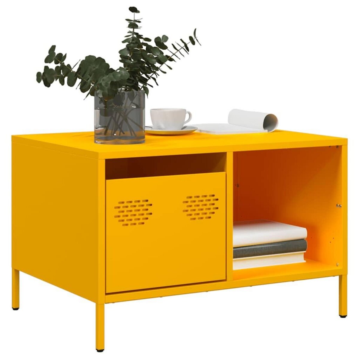 VIDAXL Table basse jaune moutarde 68,5x50x43,5 cm acier lamine a froid