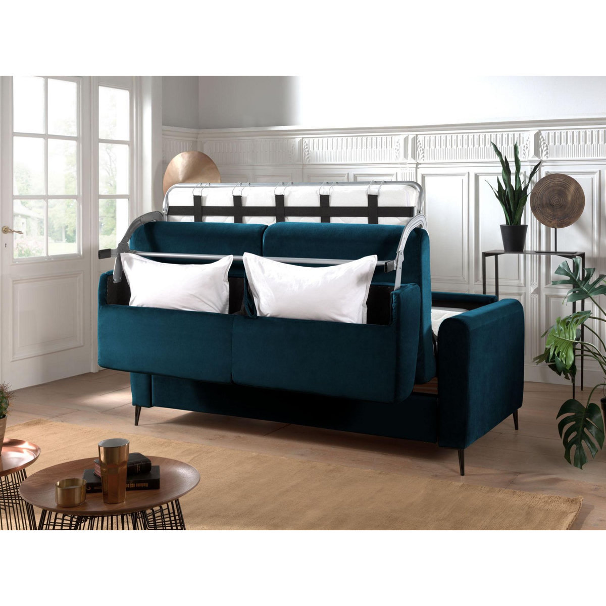 LISA DESIGN Owen - canapé 3 places convertible express couchage quotidien 140 cm matelas 12 cm en velours