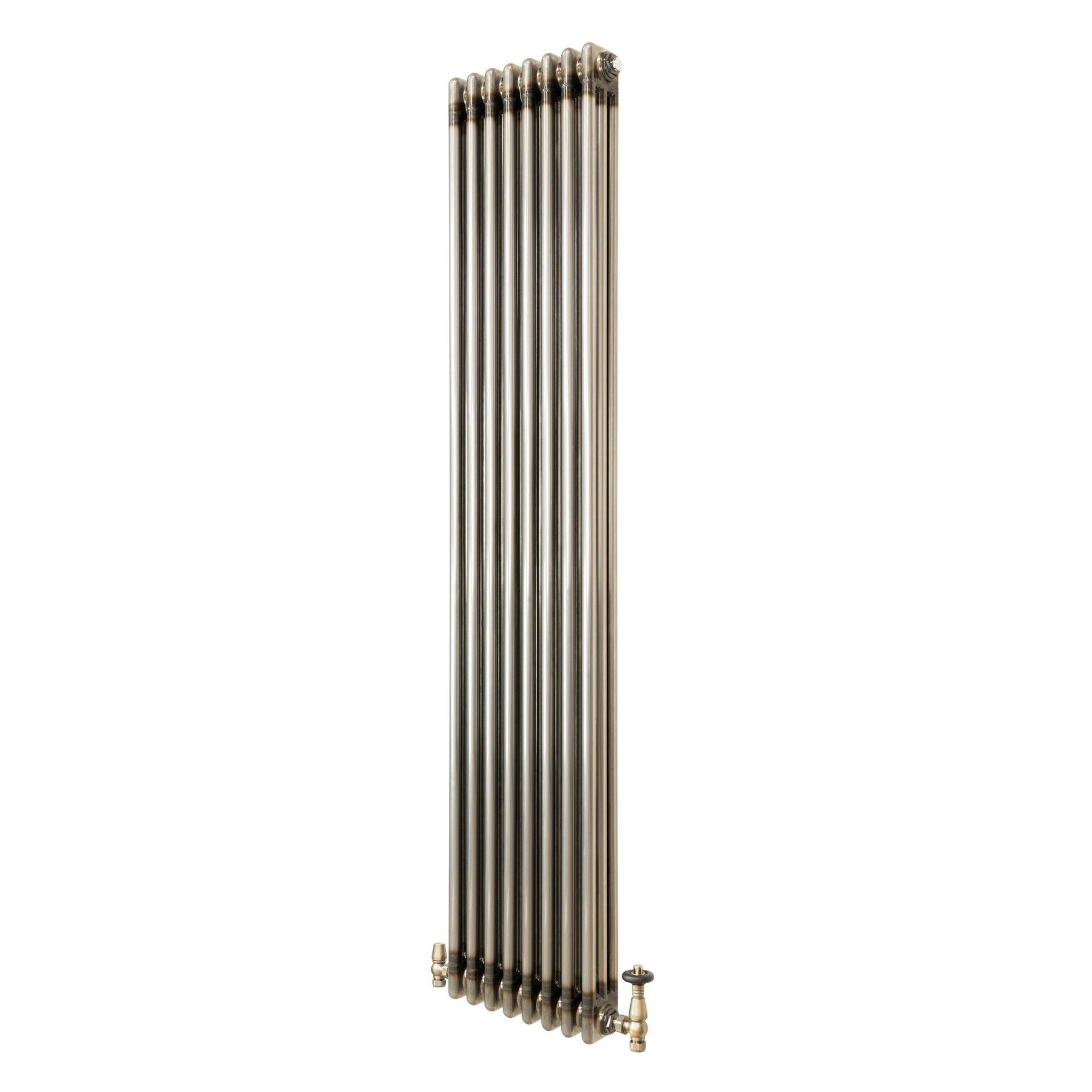 MONSTERSHOP Radiateur traditionnel à 3 colonnes & vannes - 1800 x 380 mm - métal brut
