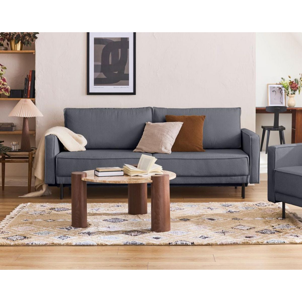 LISA DESIGN Charlie - canapé droit 3 places - convertible avec coffre - en tissu