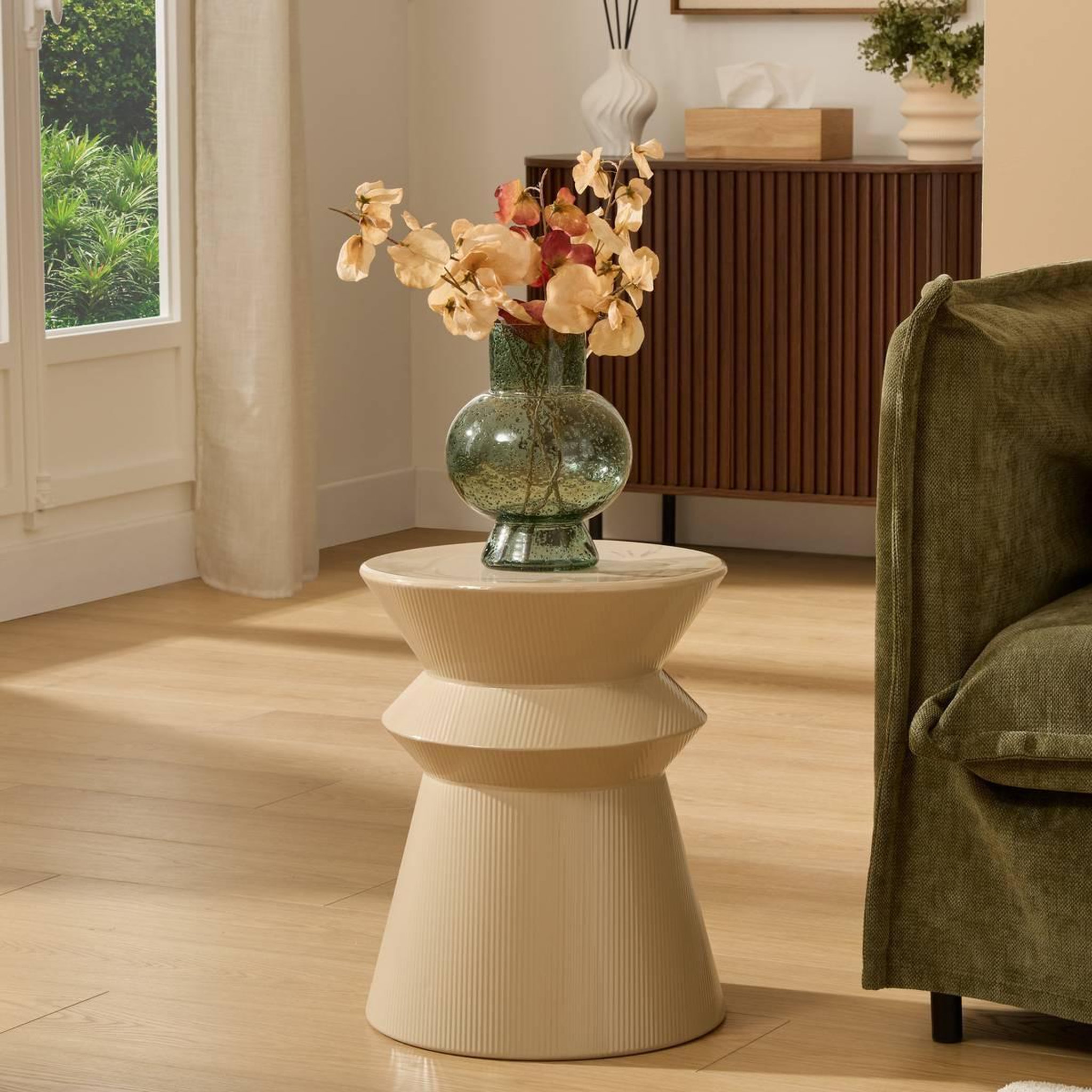 Voir la diapositive 5 : ATMOSPHERA Table d'appoint totem  maya  35cm beige