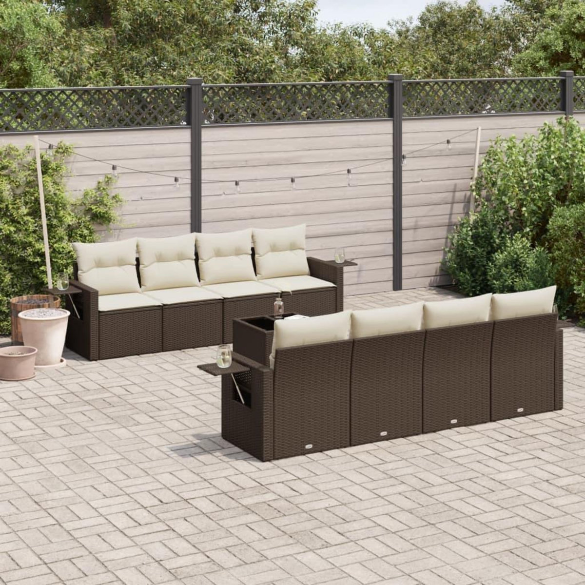 VIDAXL Salon de jardin avec coussins 9 pcs marron resine tressee