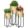 OUTSUNNY Supports de pots de fleurs design - supports à plantes - lot de 3 avec pots de fleurs - métal époxy noir doré