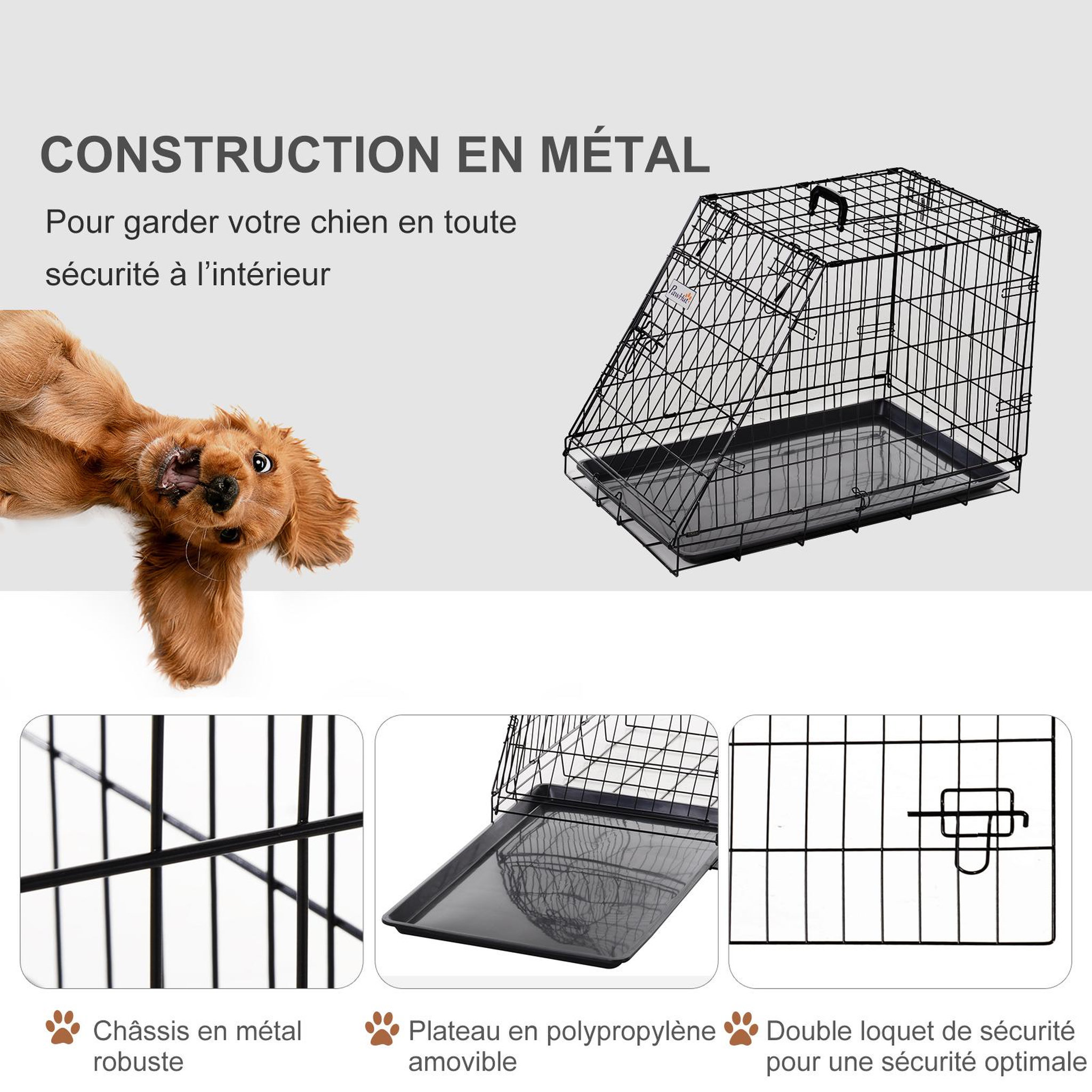 Voir la diapositive 6 : PAWHUT Cage de transport pour chien taille l dim. 76l x 48l x 55h cm métal noir