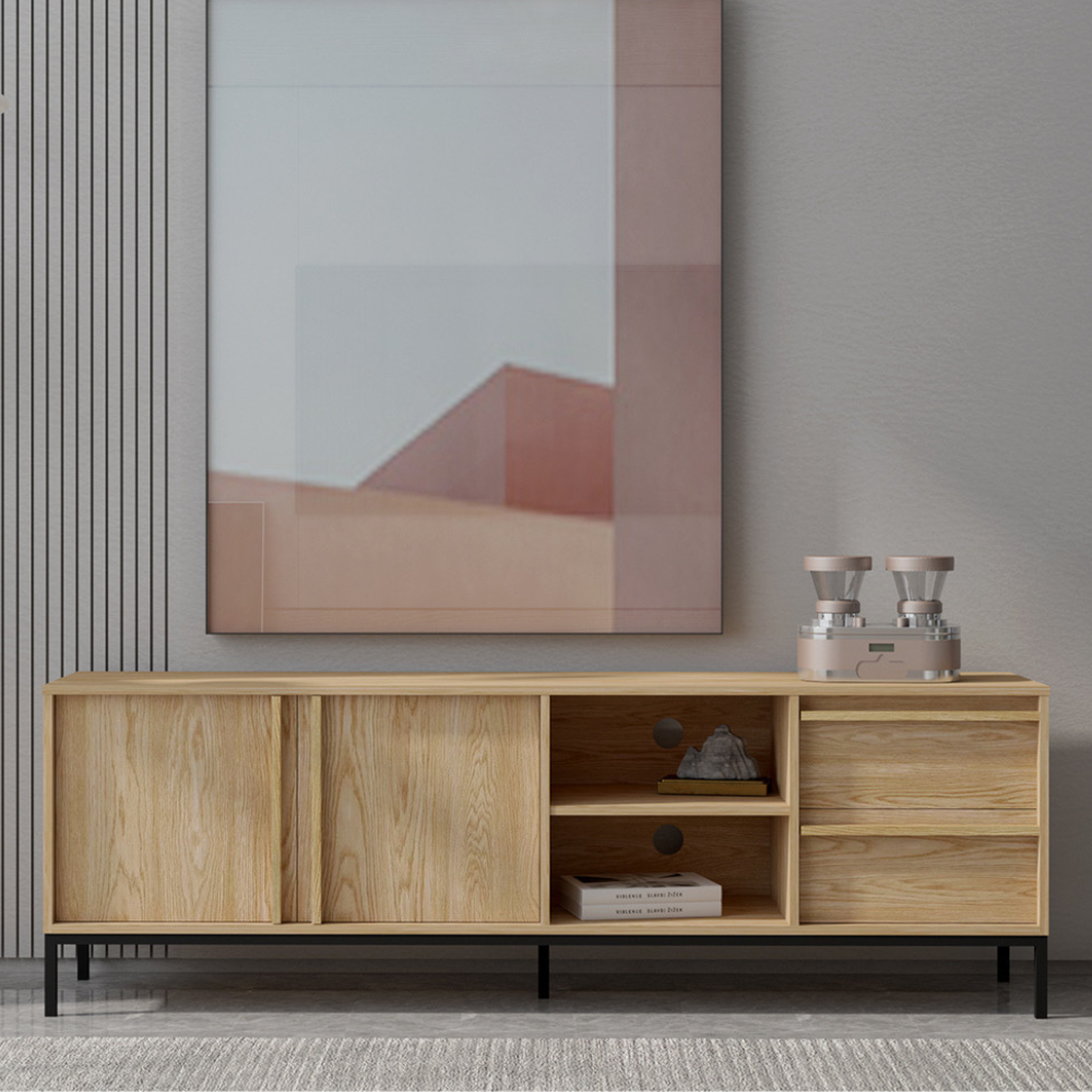 Voir la diapositive 2 : CONCEPT USINE Buffet en bois avec rangements 180cm BUDAPEST