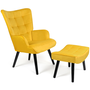 Voir la diapositive 1 : ID MARKET Fauteuil scandinave ANIA avec repose pieds velours jaune