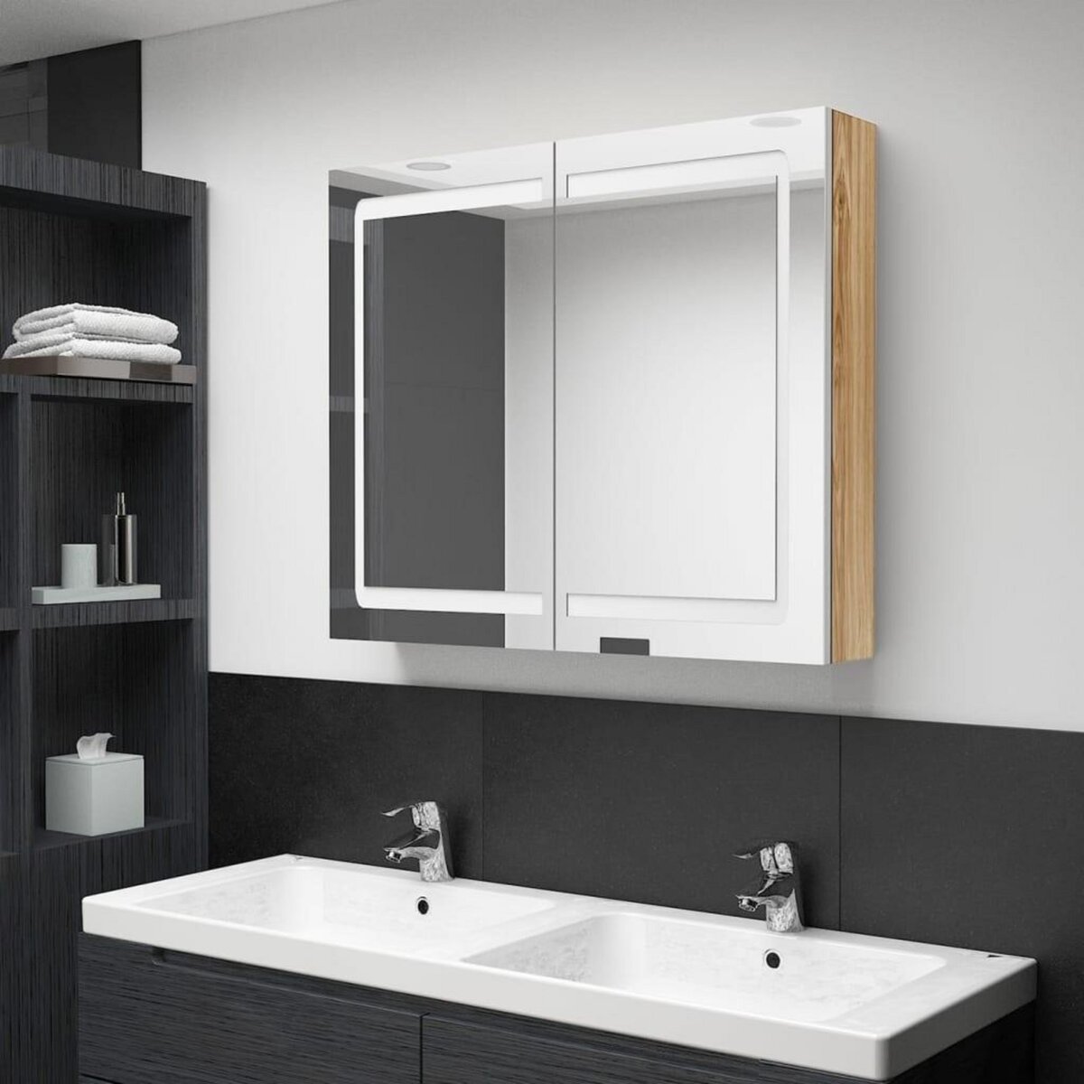 VIDAXL Armoire de salle de bain a miroir a LED Blanc et chene