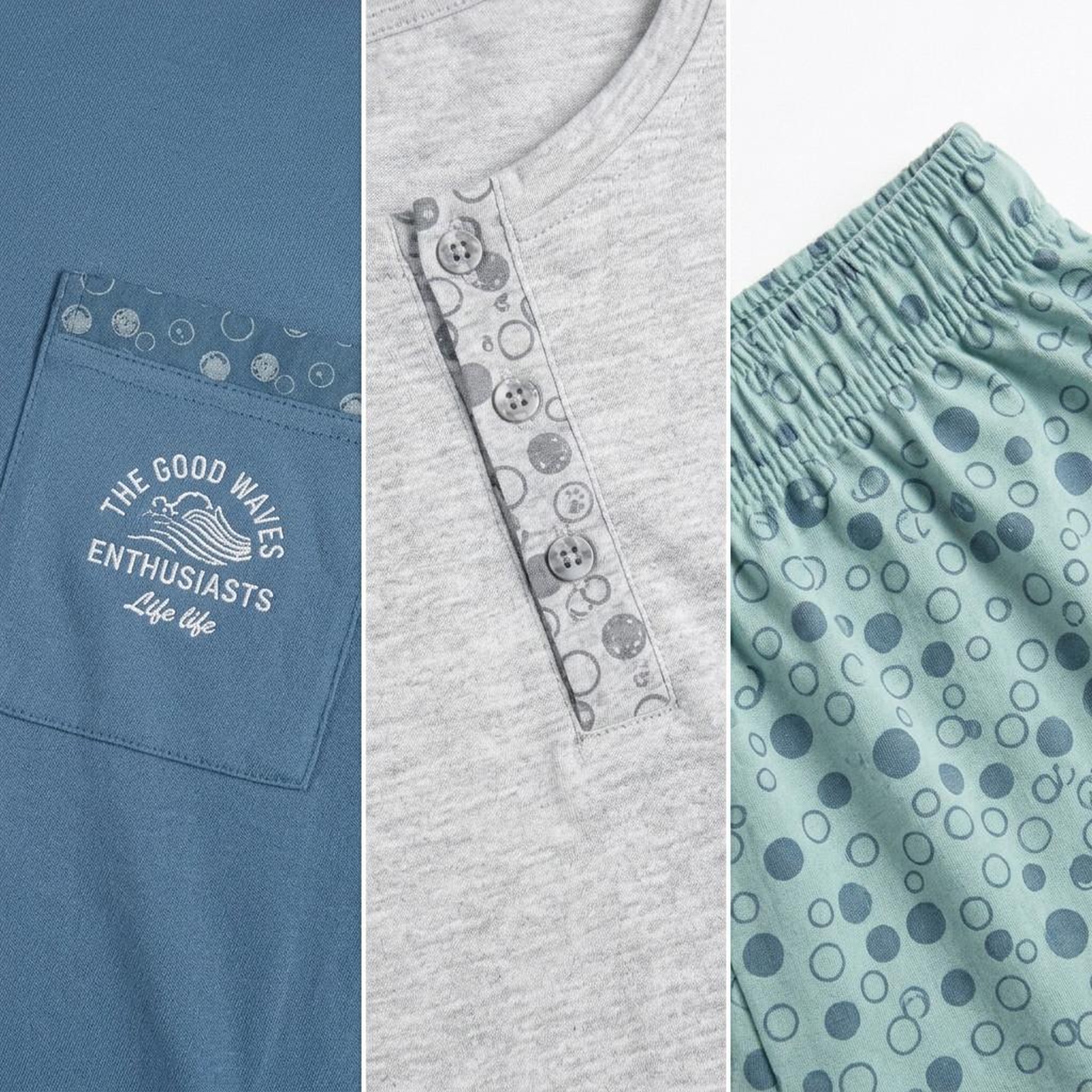 Voir la diapositive 3 : OZABI OZABI Pack 3 Pyjamas Courts Homme Coton Majoritaire, Col Bouton