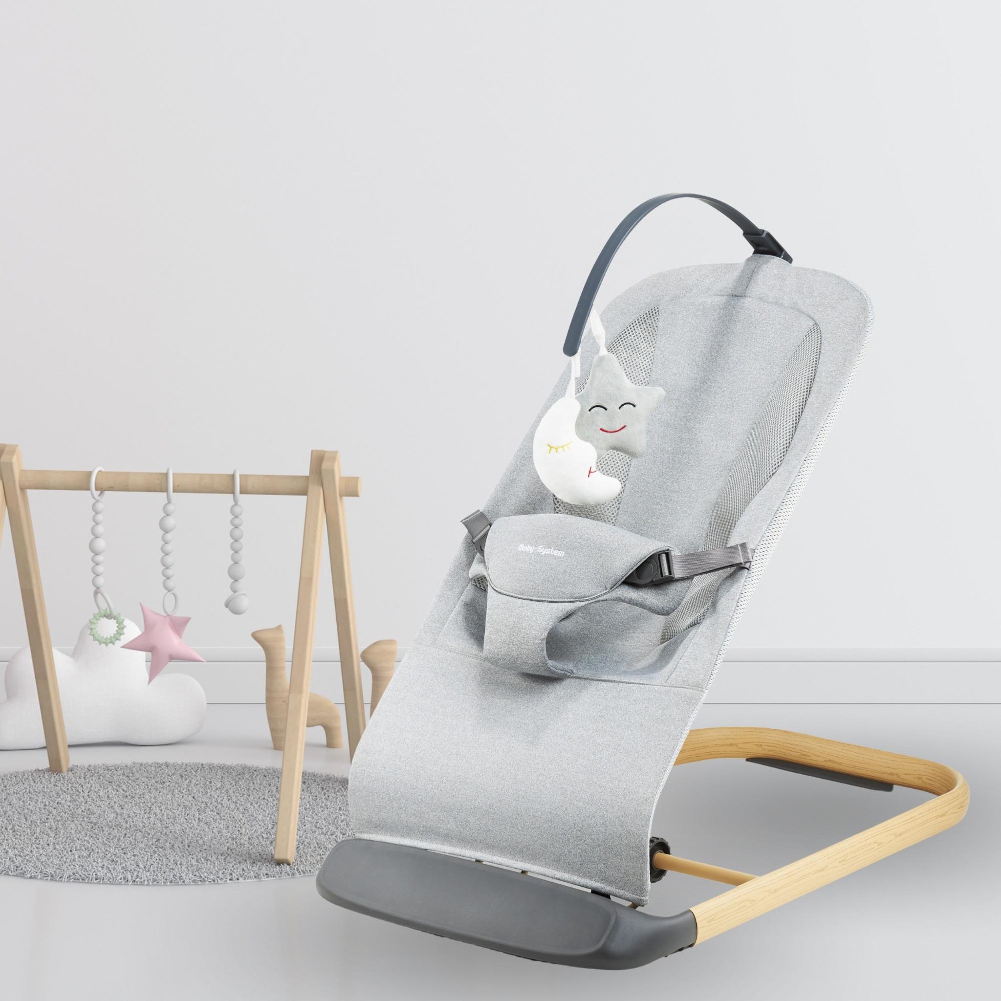 Voir la diapositive 3 : MOBY SYSTEM Transat Bébé Chaise à Bascule Réglable 3 Positions 9 kg, Avec Arceau amovible, peluches, Ceinture