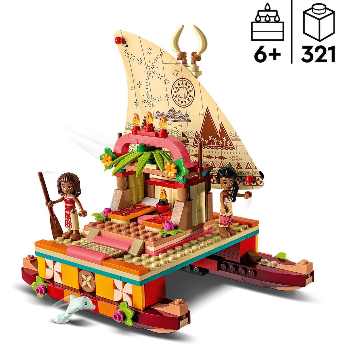 LEGO Disney Princess 43210 Le bateau d'exploration de Vaiana, Jouet avec Mini-Poupée Sina, et Figurine Dauphin