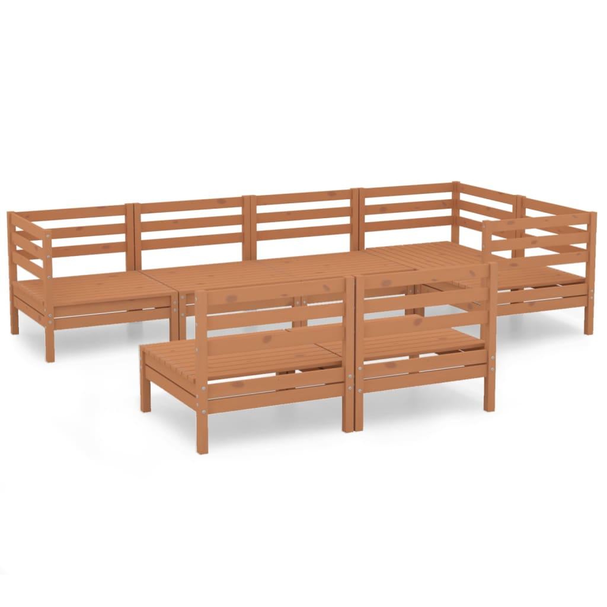 Voir la diapositive 2 : VIDAXL Salon de jardin 7 pcs Bois de pin massif Marron miel