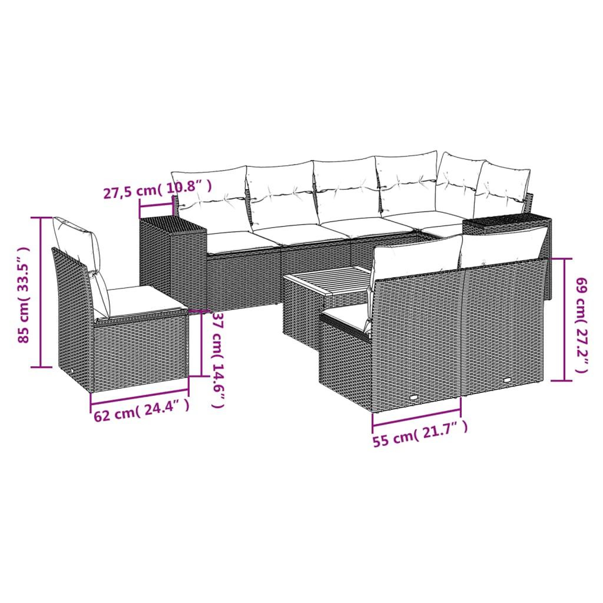 Voir la diapositive 3 : VIDAXL Salon de jardin avec coussins 9 pcs beige resine tressee