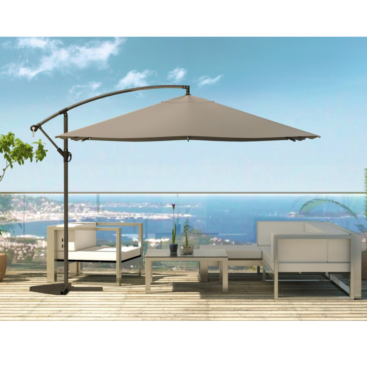 CONCEPT USINE Parasol Bulle LED déporté 3 x 3 m gris SOLENZARA