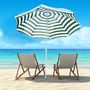 Voir la diapositive 2 : OUTSUNNY Parasol inclinable octogonal de plage Ø 180 cm tissu polyester haute densité anti-UV mât démontable vert blanc rayé
