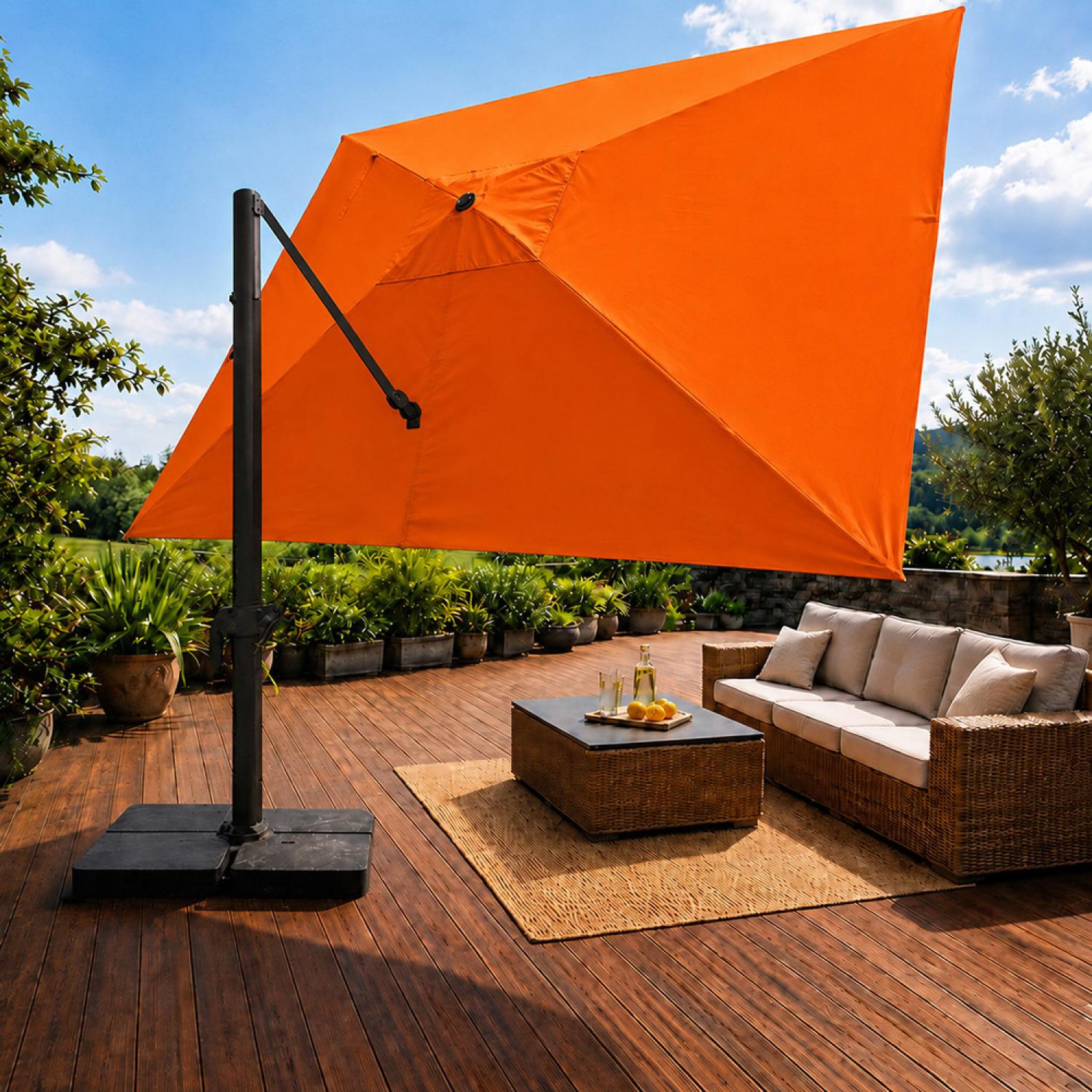 Voir la diapositive 6 : CONCEPT USINE Parasol rectangulaire 3x4 déporté rotatif orange en aluminium cezir