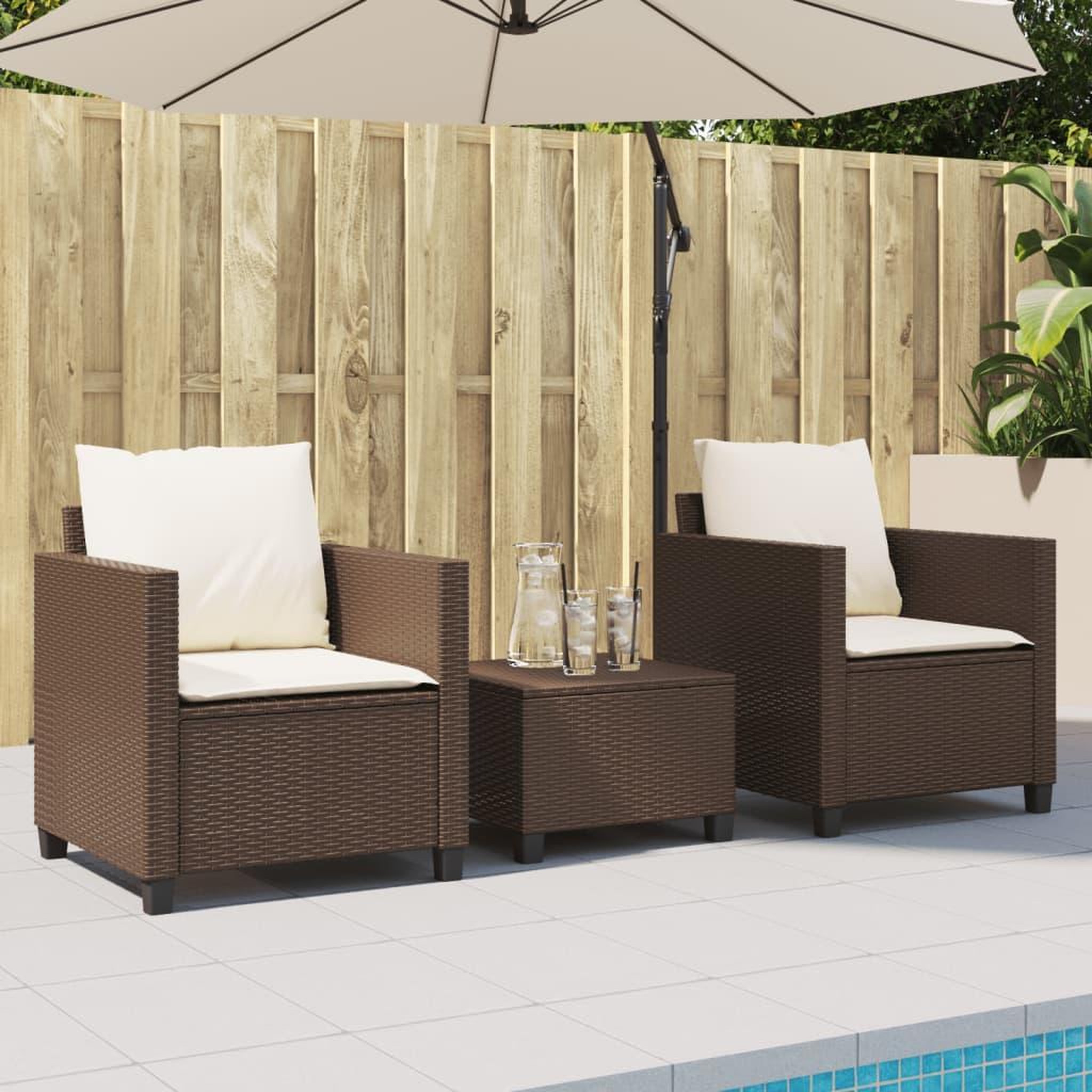 Voir la diapositive 3 : VIDAXL Ensemble de bistro 3 pcs avec coussins marron resine tressee
