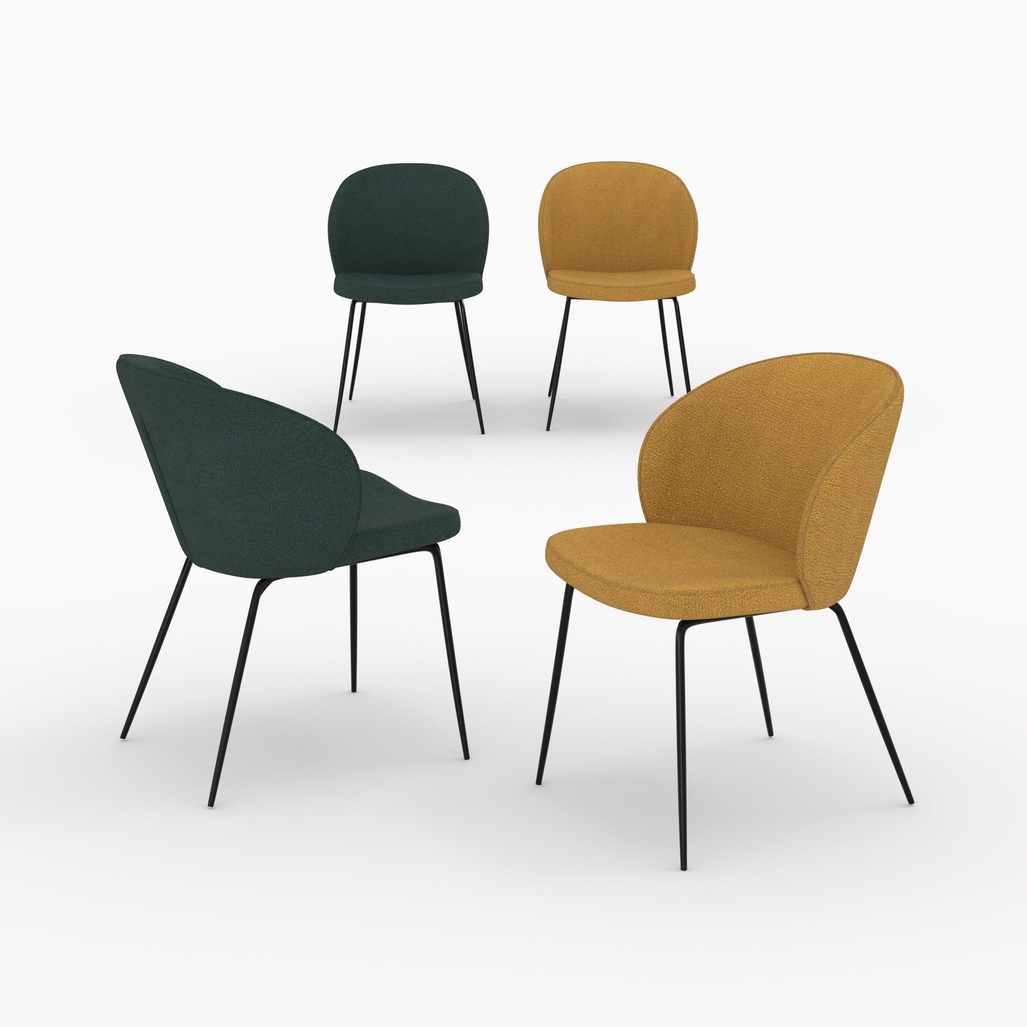 MAISON PAVANE Pack 4 chaises en tissu bouclé jaune et vert-groom