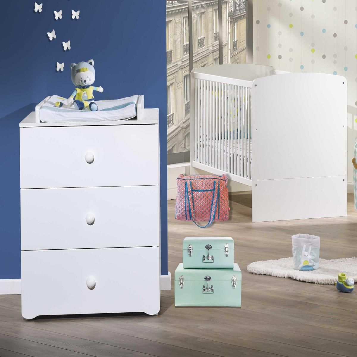 BABY PRICE Ensemble Lit bébé évolutif 140x70 + commode à langer NEW BASIC