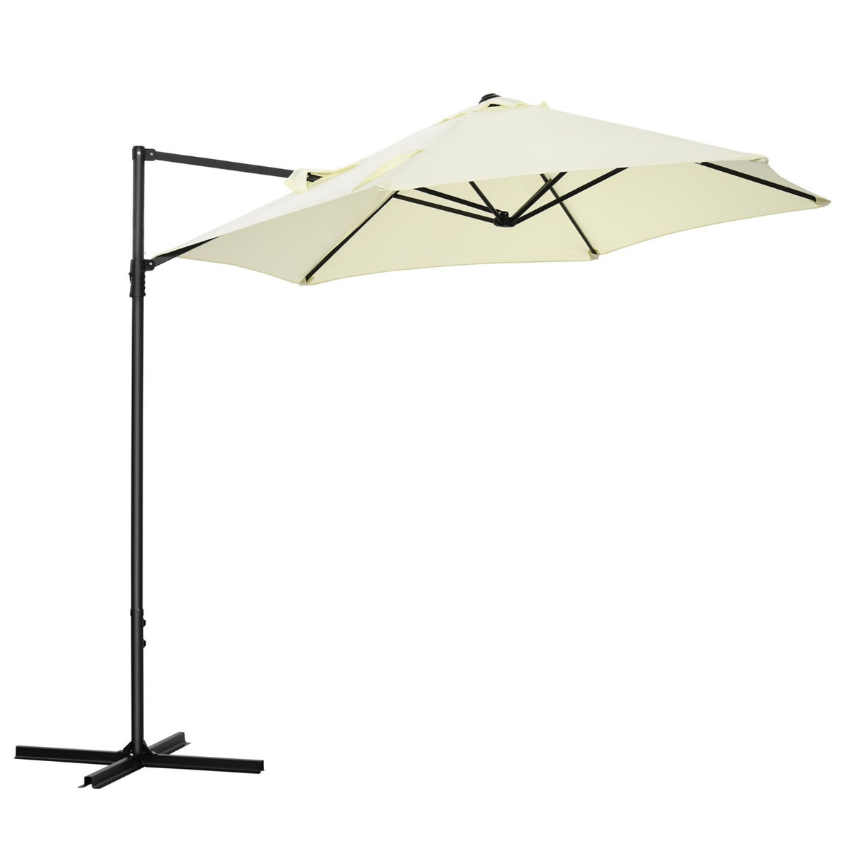 OUTSUNNY Parasol déporté octogonal Ø 256 cm mât en acier tissu haute densité beige