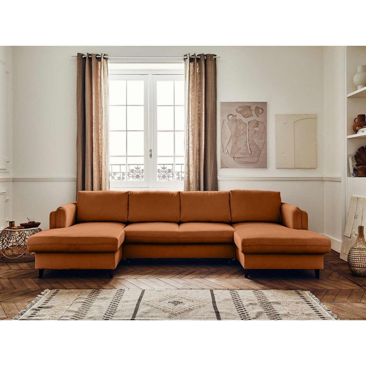 LISA DESIGN Brooke - canapé panoramique en u - 7 places - convertible avec coffre - en velours