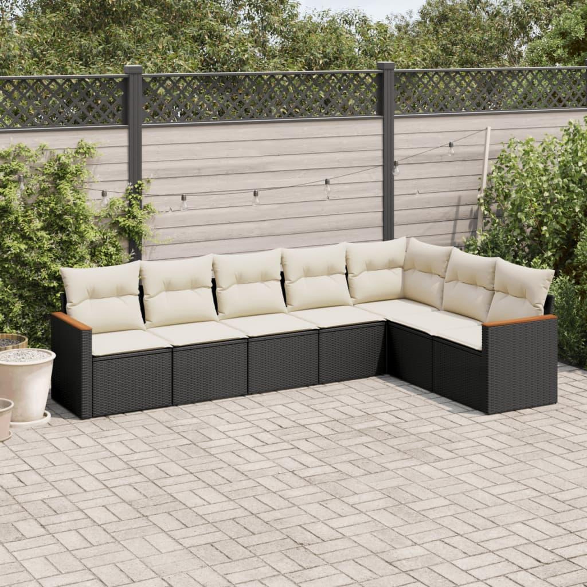 VIDAXL Salon de jardin 7 pcs avec coussins noir resine tressee
