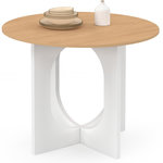 ID MARKET Table à manger fixe ronde ALOISE 4 personnes pied arc blanc et bois 80 cm