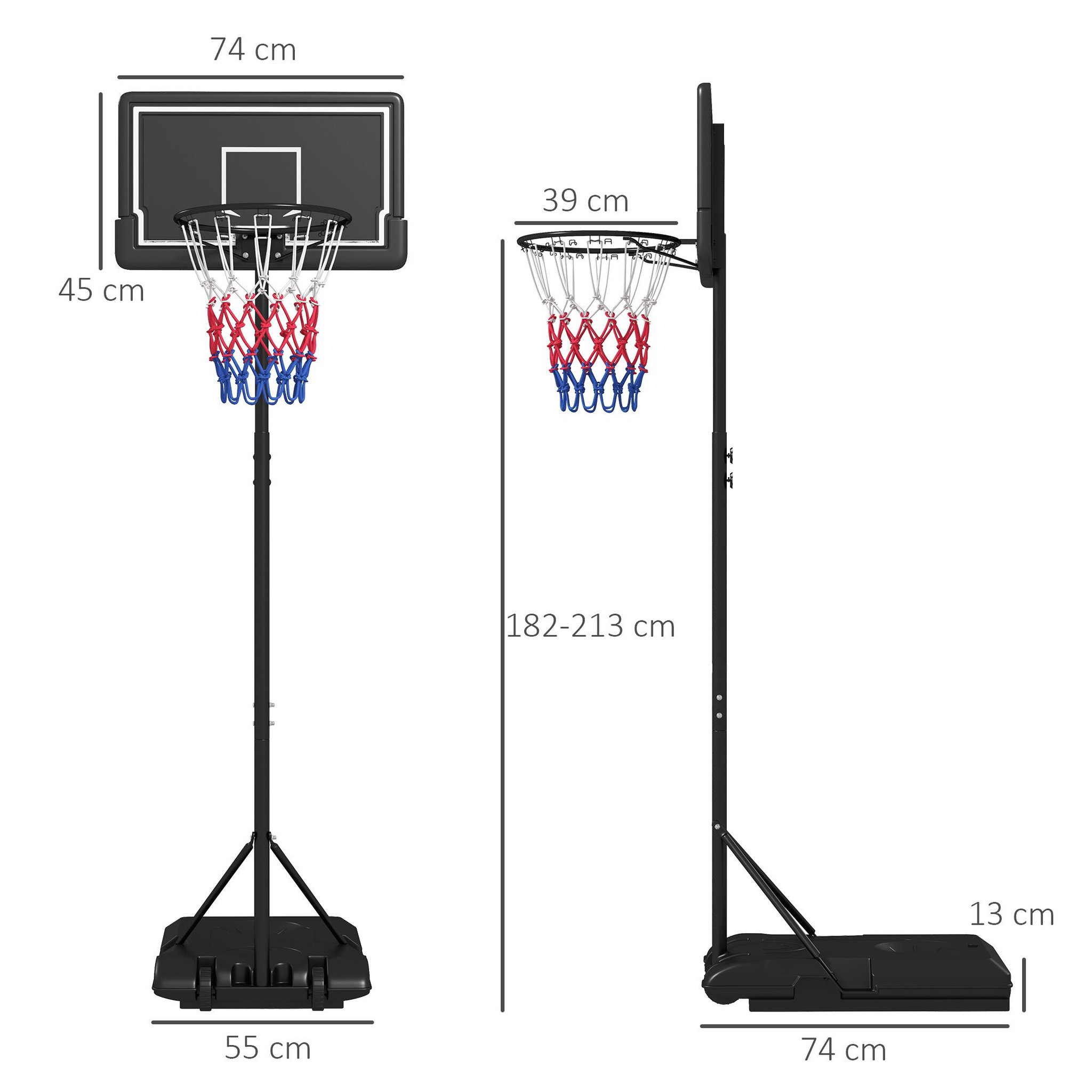 Voir la diapositive 3 : HOMCOM Panier de basketball sur pied hauteur réglable h.182-213/220-250 cm lestage roulettes noir