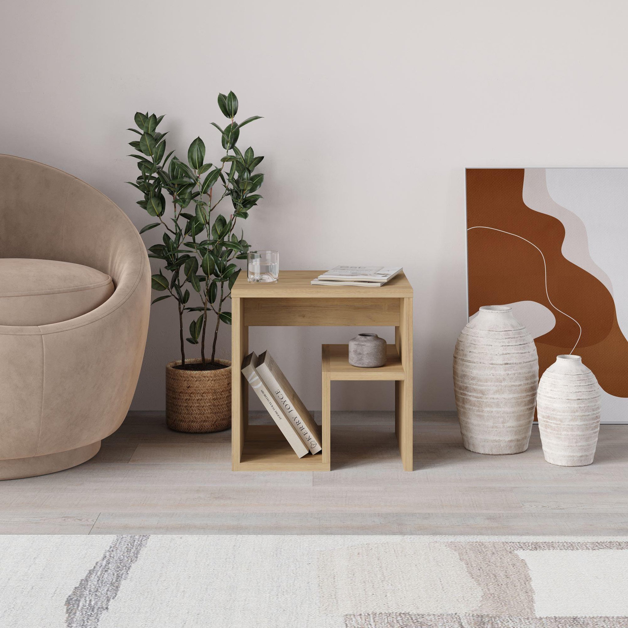 Voir la diapositive 3 : Habitat et Jardin Table d'appoint en bois  bon  40 x 35 x 40 cm - chêne saphir
