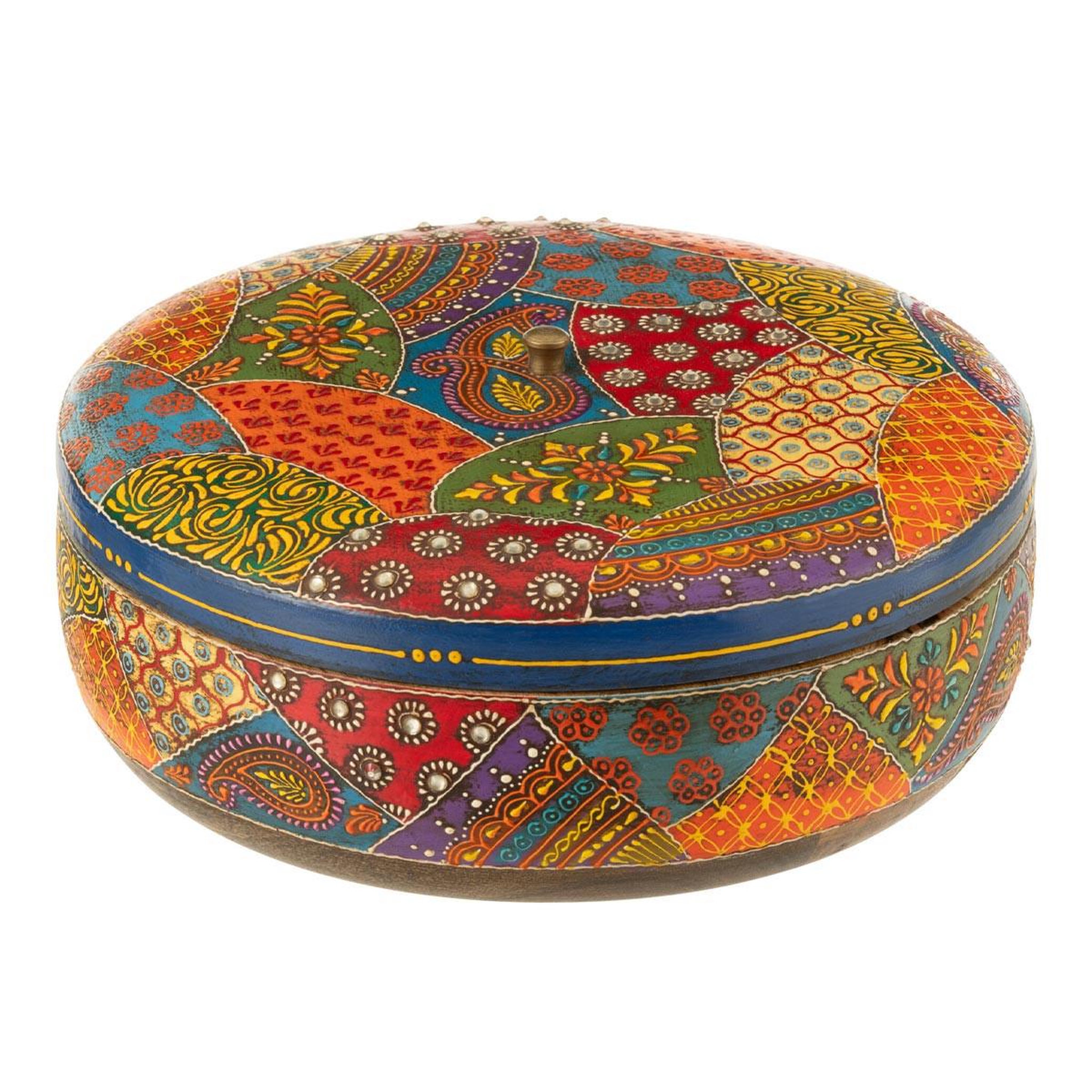 J-LINE Boîte déco ronde en bois  delhi  26cm multicolore
