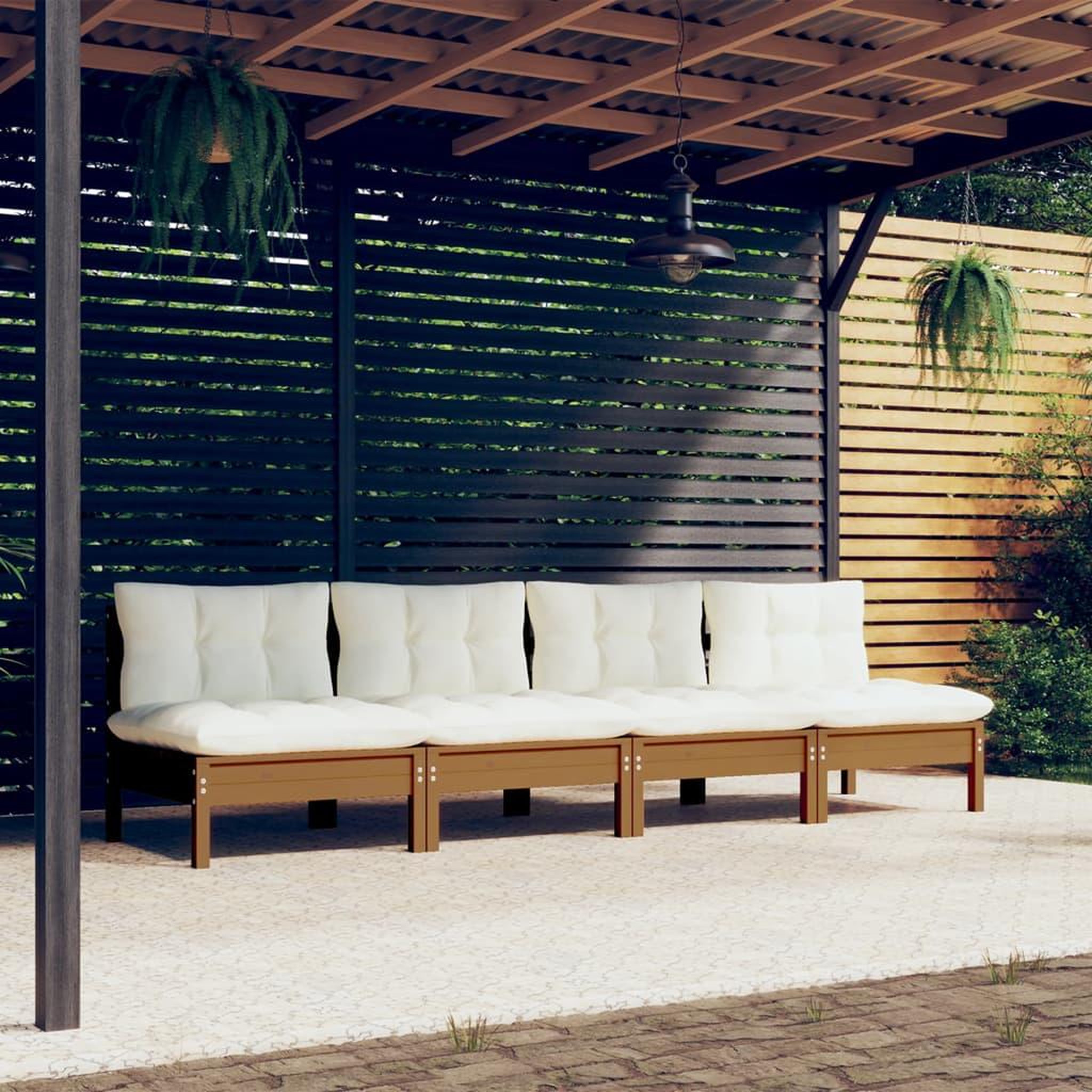 Voir la diapositive 1 : VIDAXL Canape 4 places de jardin et coussins creme Bois de pin solide