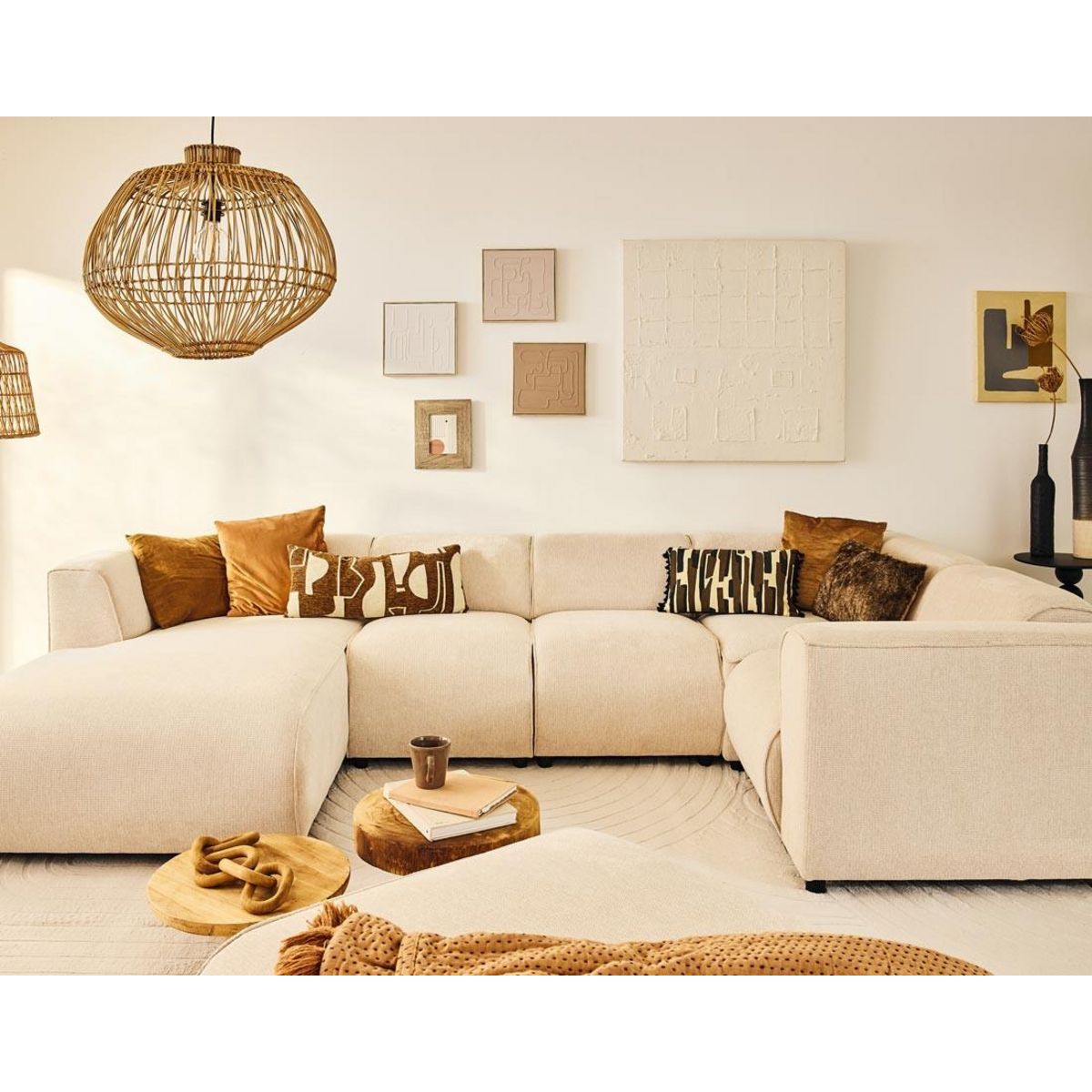 LISA DESIGN Suaro - canapé modulable panoramique d'angle droit 7 places en tissu texturé