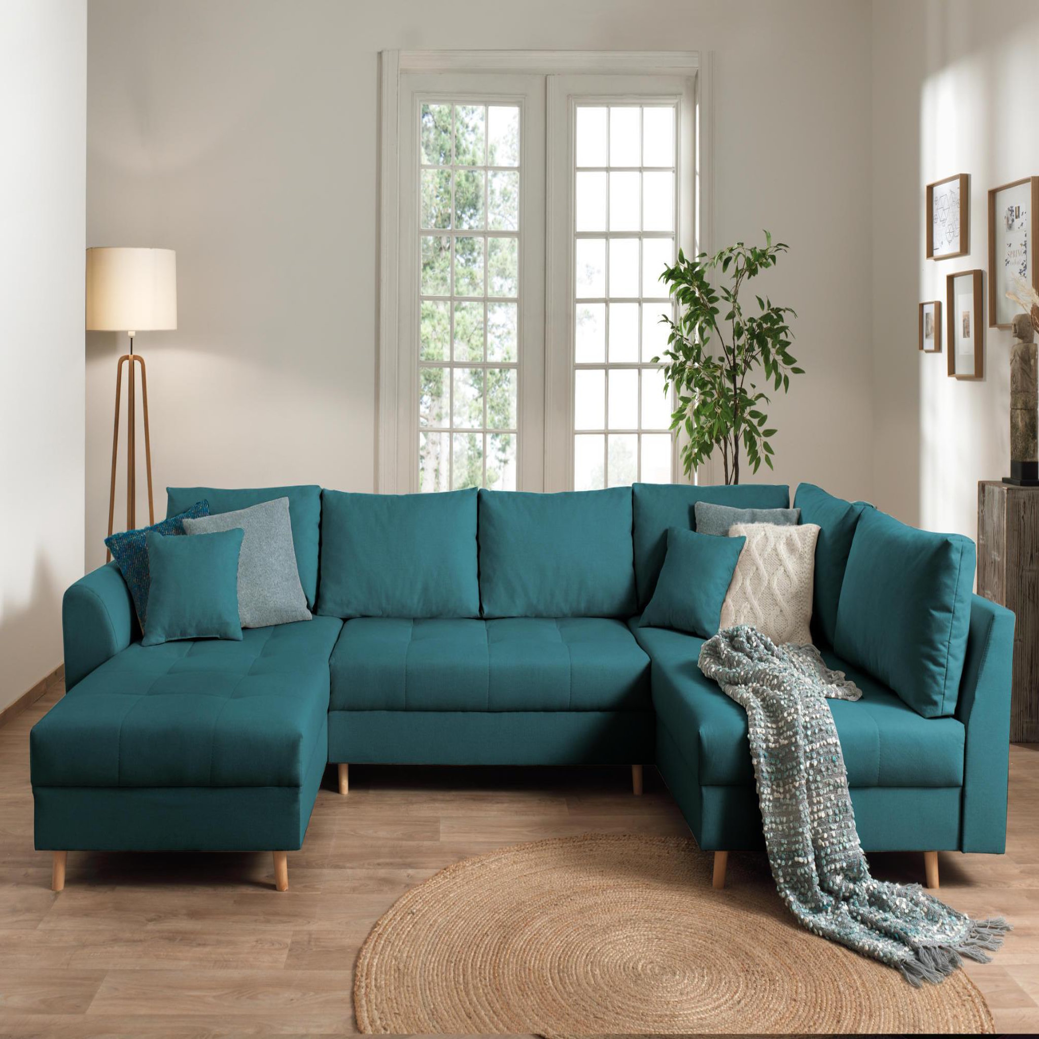 Voir la diapositive 2 : LISA DESIGN Rune - canapé panoramique - avec pouf d'appoint - 7 places - style scandinave - droit