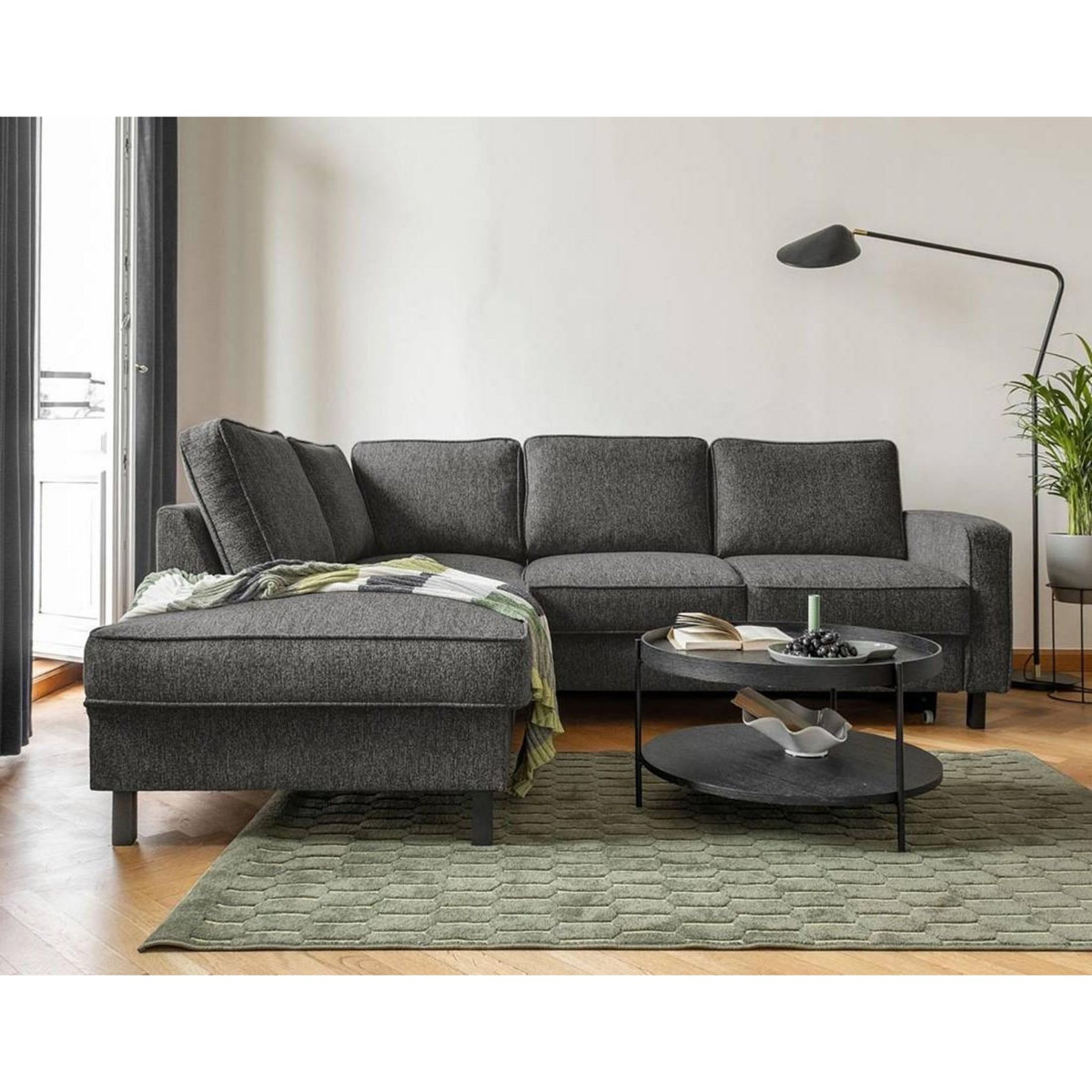 BEST MOBILIER Molly - canapé d'angle gauche 5 places convertible en tissu