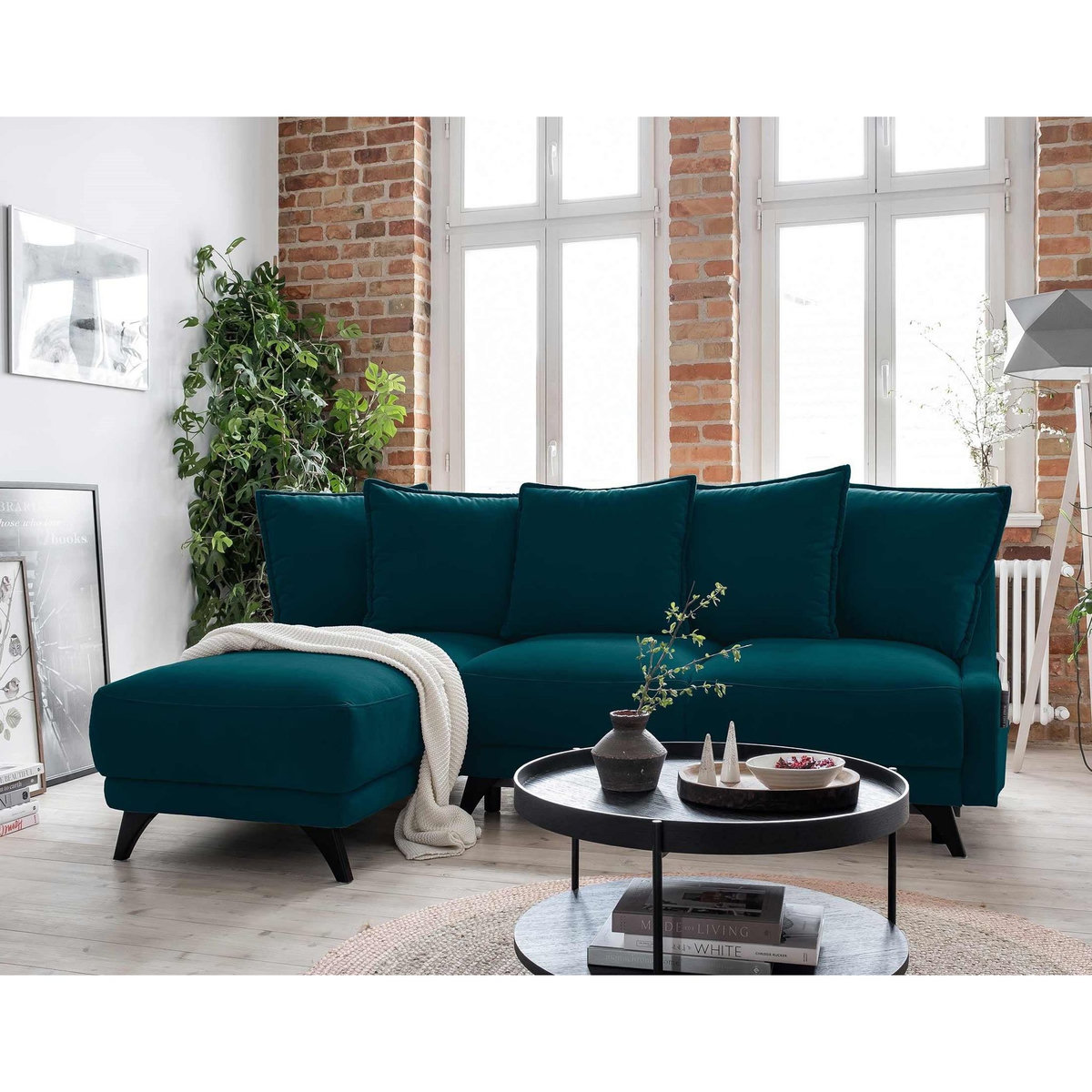 BEST MOBILIER Royal - canapé d'angle gauche - 4 places - convertible avec coffre - en velours