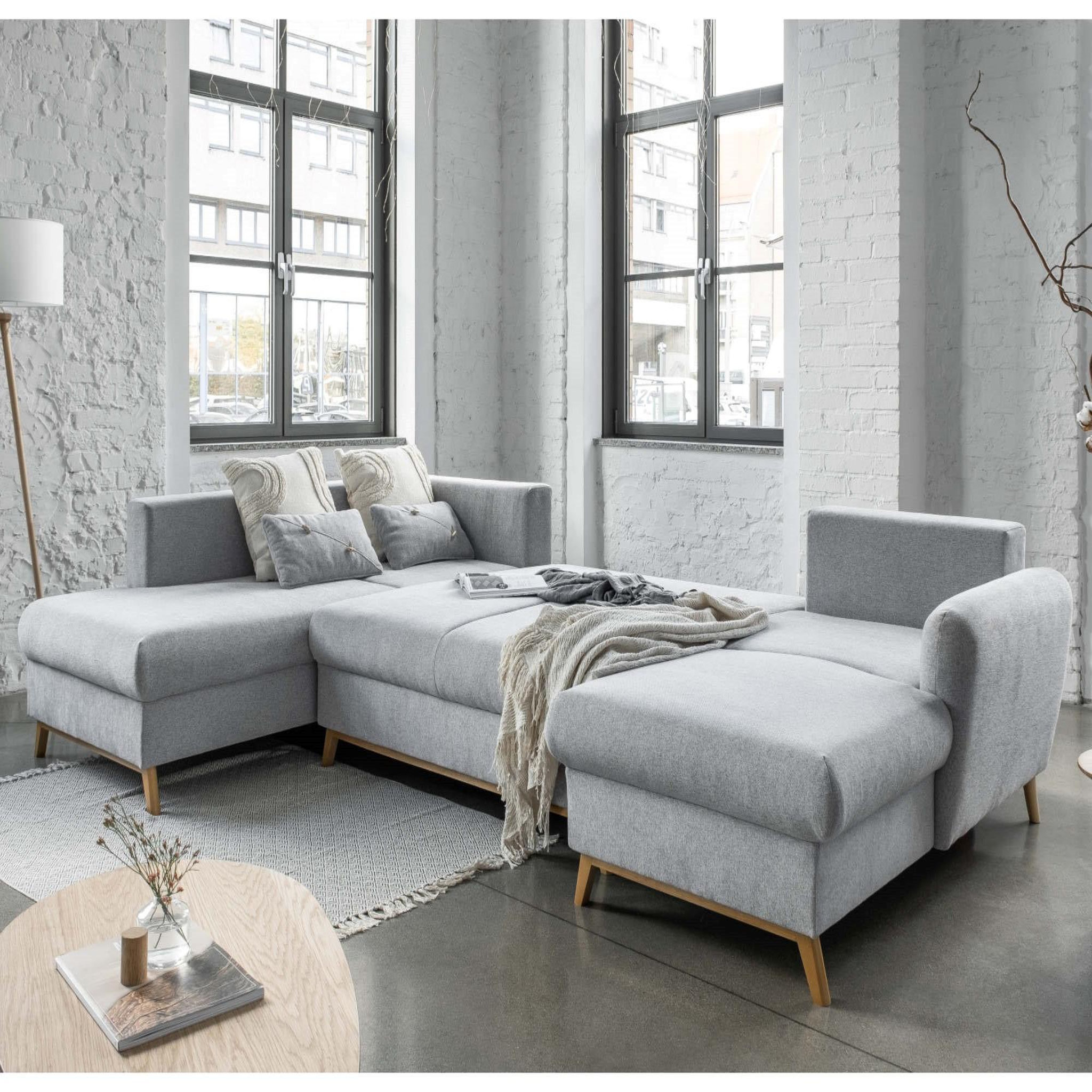 Voir la diapositive 3 : BEST MOBILIER Lagom - canapé d'angle panoramique - convertible - avec coffre - en tissu - 7 places - gauche