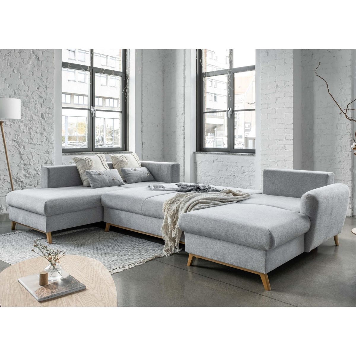 BEST MOBILIER Lagom - canapé d'angle panoramique - convertible - avec coffre - en tissu - 7 places - gauche