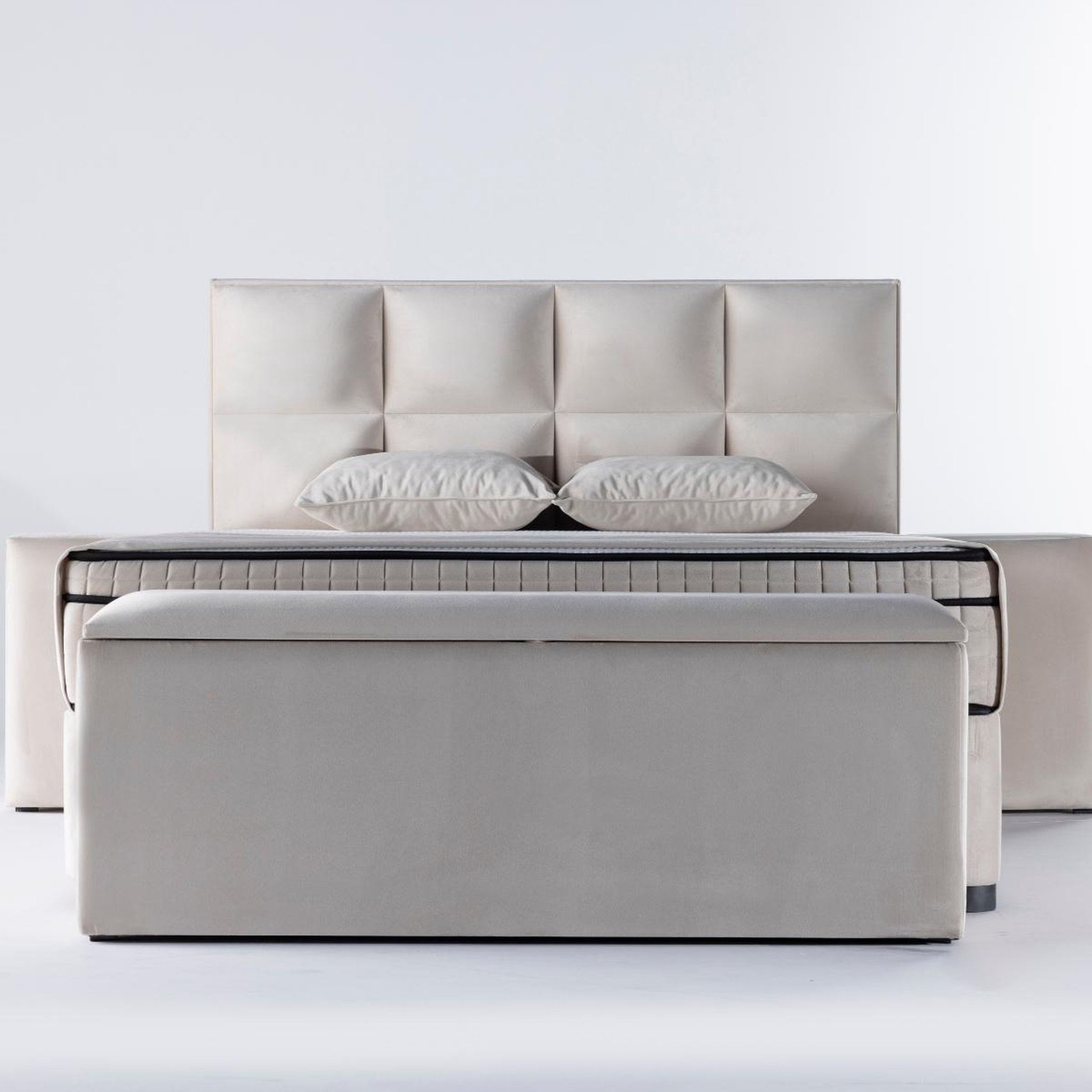 Voir la diapositive 4 : JLC KREATION Lit boxspring coffre 140cm en velours + matelas de 30cm laura