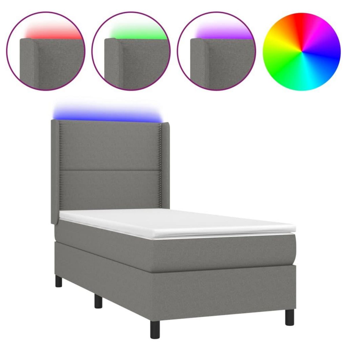 VIDAXL Sommier a lattes de lit matelas LED Gris fonce 80x200cm Tissu