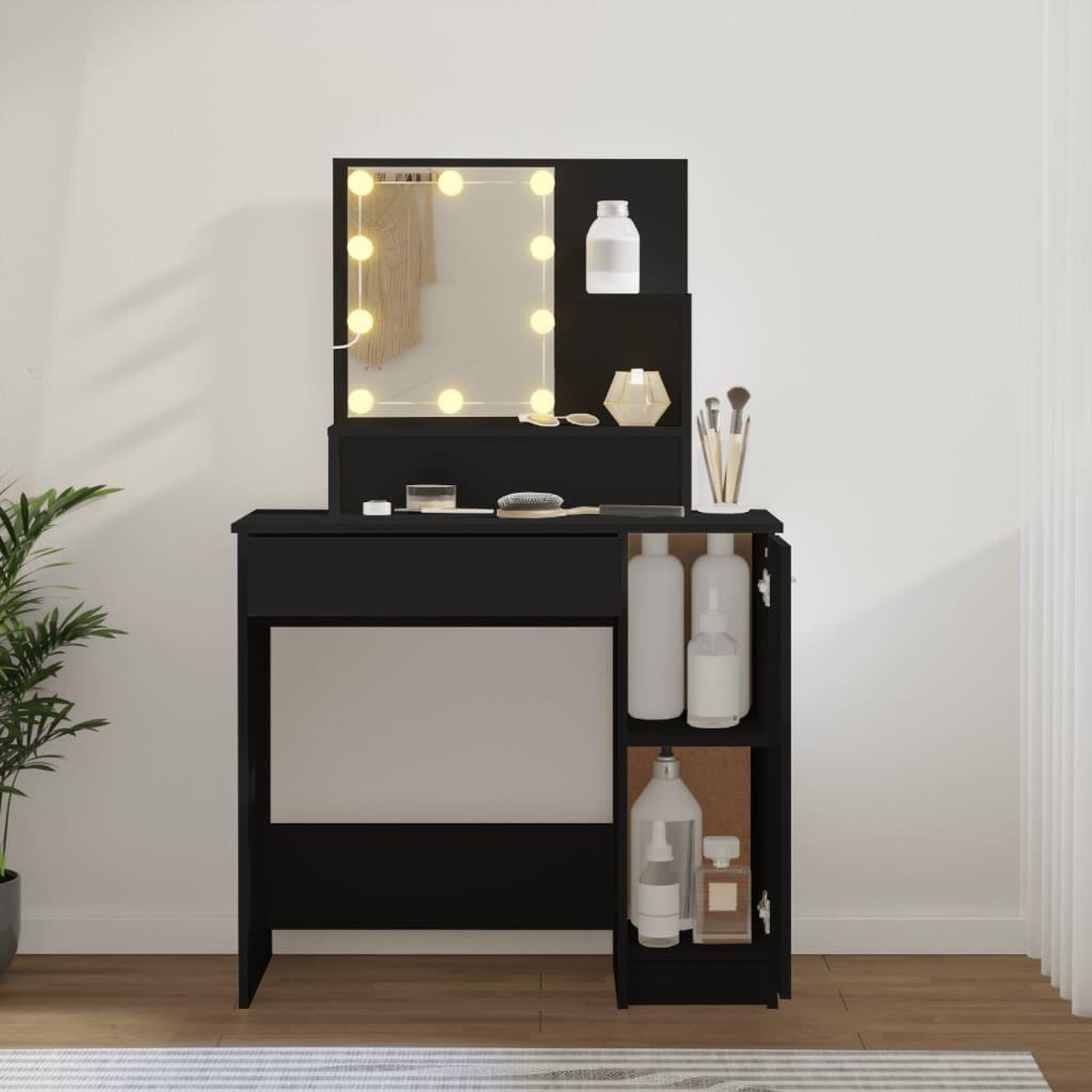 Voir la diapositive 3 : VIDAXL Coiffeuse avec LED noir 86,5x35x136 cm